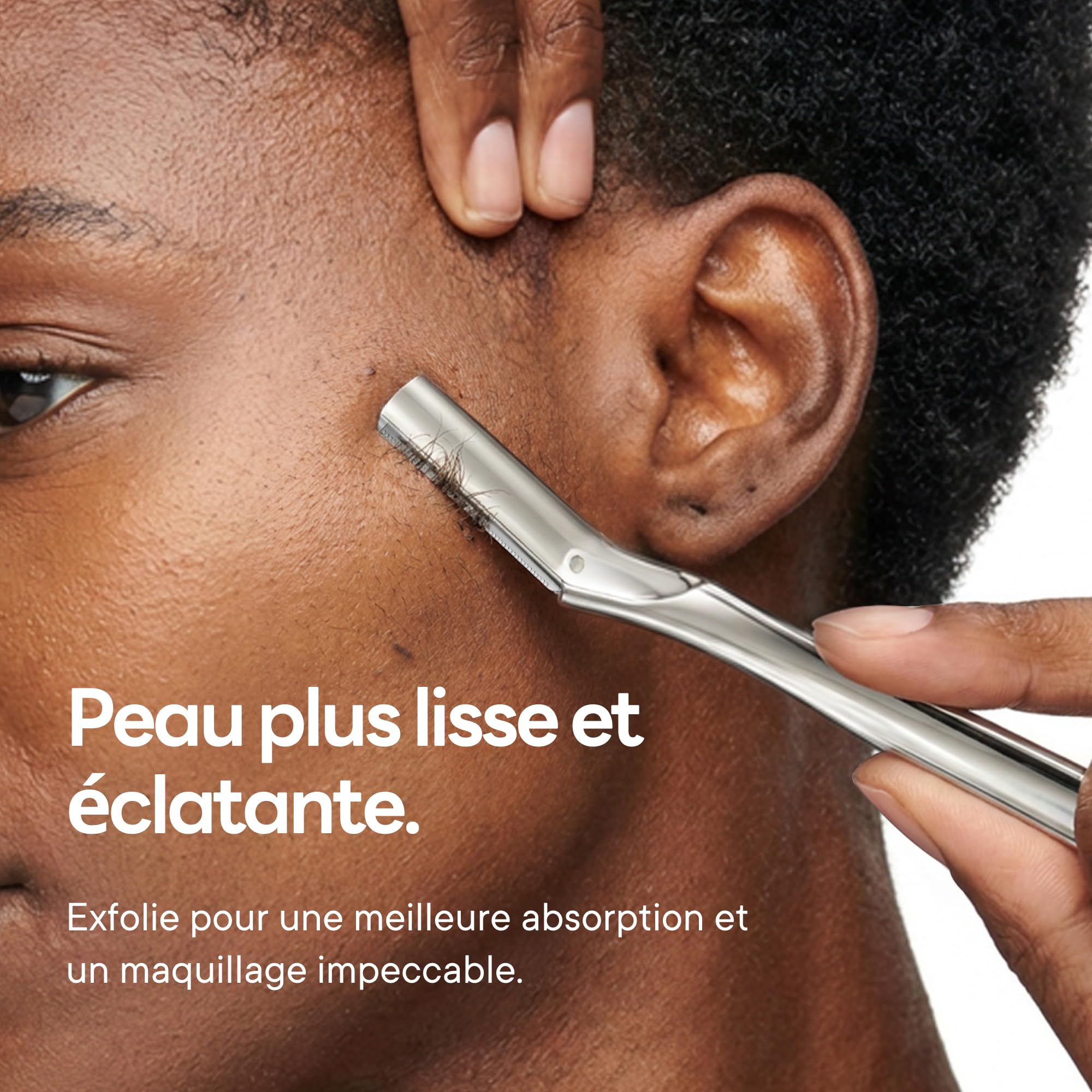 CAVEEM Rasoir Sourcil, Rasoir Visage Métal pour Femme et Homme, Dermaplaning Visage, Éliminer Duvet et Peaux Mortes, Lames Inox 6 Recharges, Argent Mat