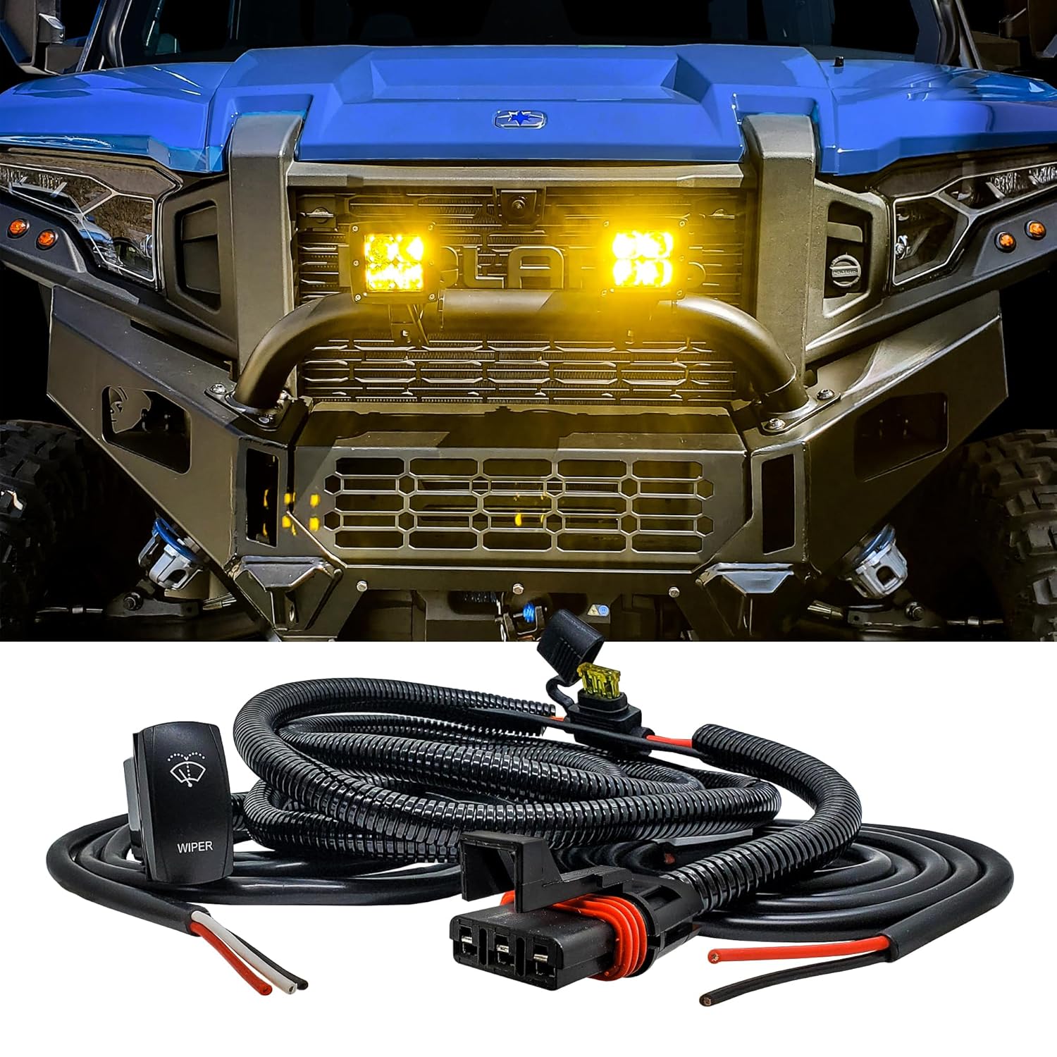 OZ-USA Windshield Wiper/Washer Auto Park On/Off/On Rocker Switch Power Bus Bar Plug Wire Kit Compatible with Polaris Pulse Power Busbar RZR Xpedition ADV Pro Ranger Crew General XP