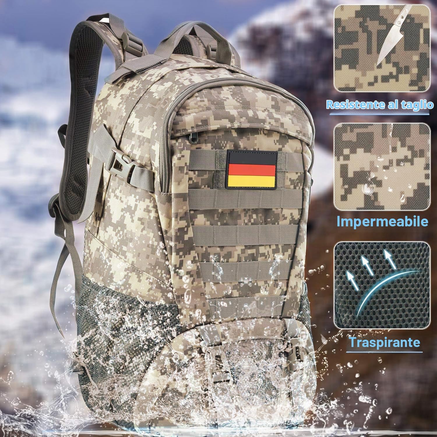 Jueachy Zaino militare da uomo, 30 l, impermeabile, Molle Tactical Backpack militare, grande capacità, zaino tattico per attività all'aria aperta, escursionismo, viaggi, campeggio