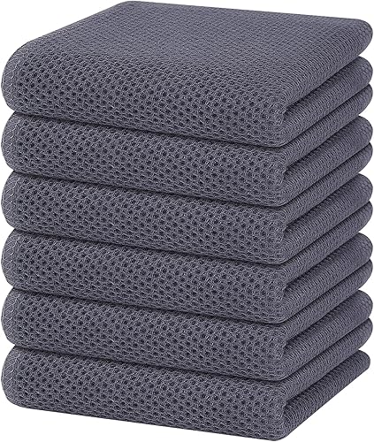 Homaxy Toallas de cocina 100% algodón con tejido de gofre, ultra suaves, absorbentes, de secado rápido, 13 x 28 pulgadas, paquete de 6, gris oscuro