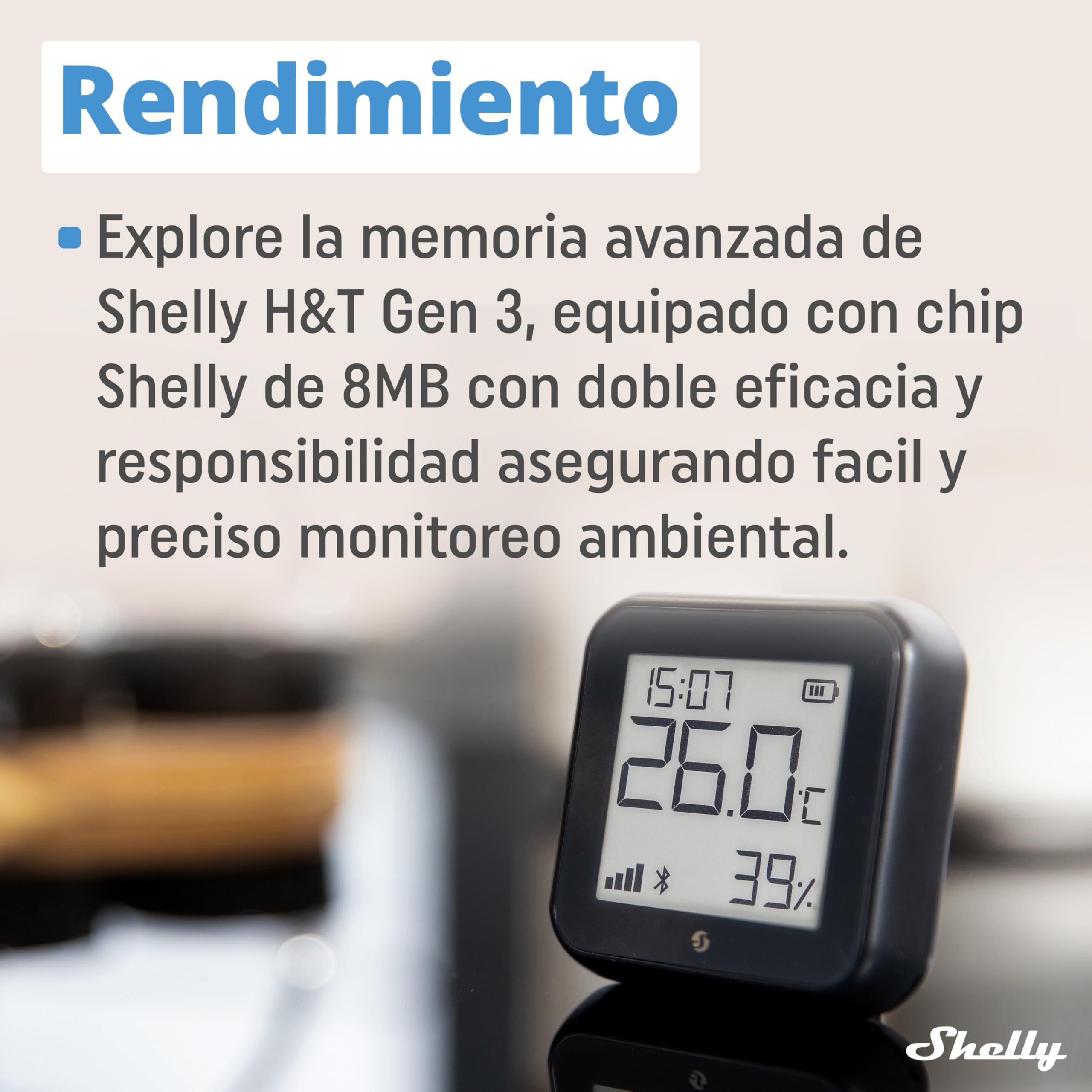Shelly H&T Gen3 Negro - Termómetro Higrómetro Wi-Fi & Bluetooth, Medidor Inalámbrico de Temperatura y Humedad, Almacenamiento de Datos, Control Remoto por App, Bateria Larga Duración o USB