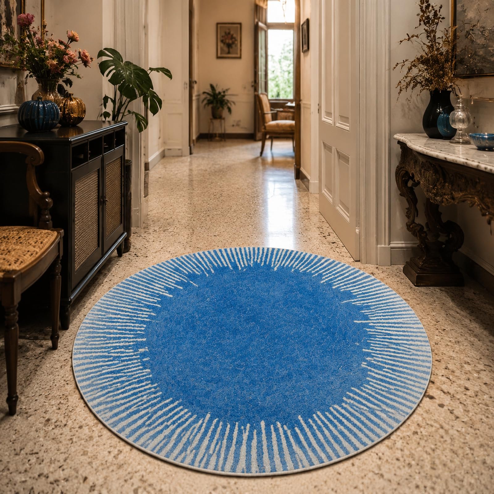 Tapis rond bleu moderne 200 cm, l'idée cadeau déco aesthetic idéale