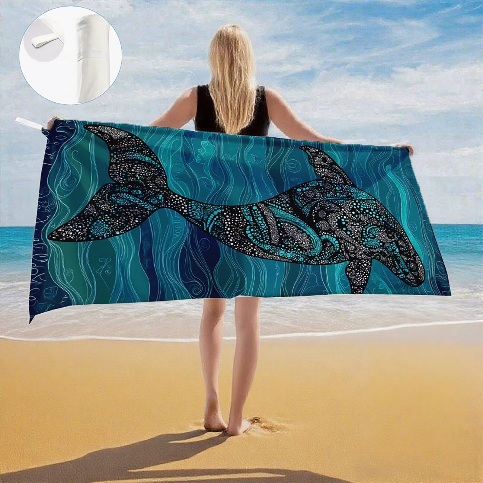 Telo Mare Microfibra, Telo Mare Grande 200x100 cm Set da 2, Antisabbia Asciugatura Rapida Assorbente Salvietta da Spiaggia Asciugamano per Palestra Piscina Viaggi Picnic, Regali Donna Pescare Q-630