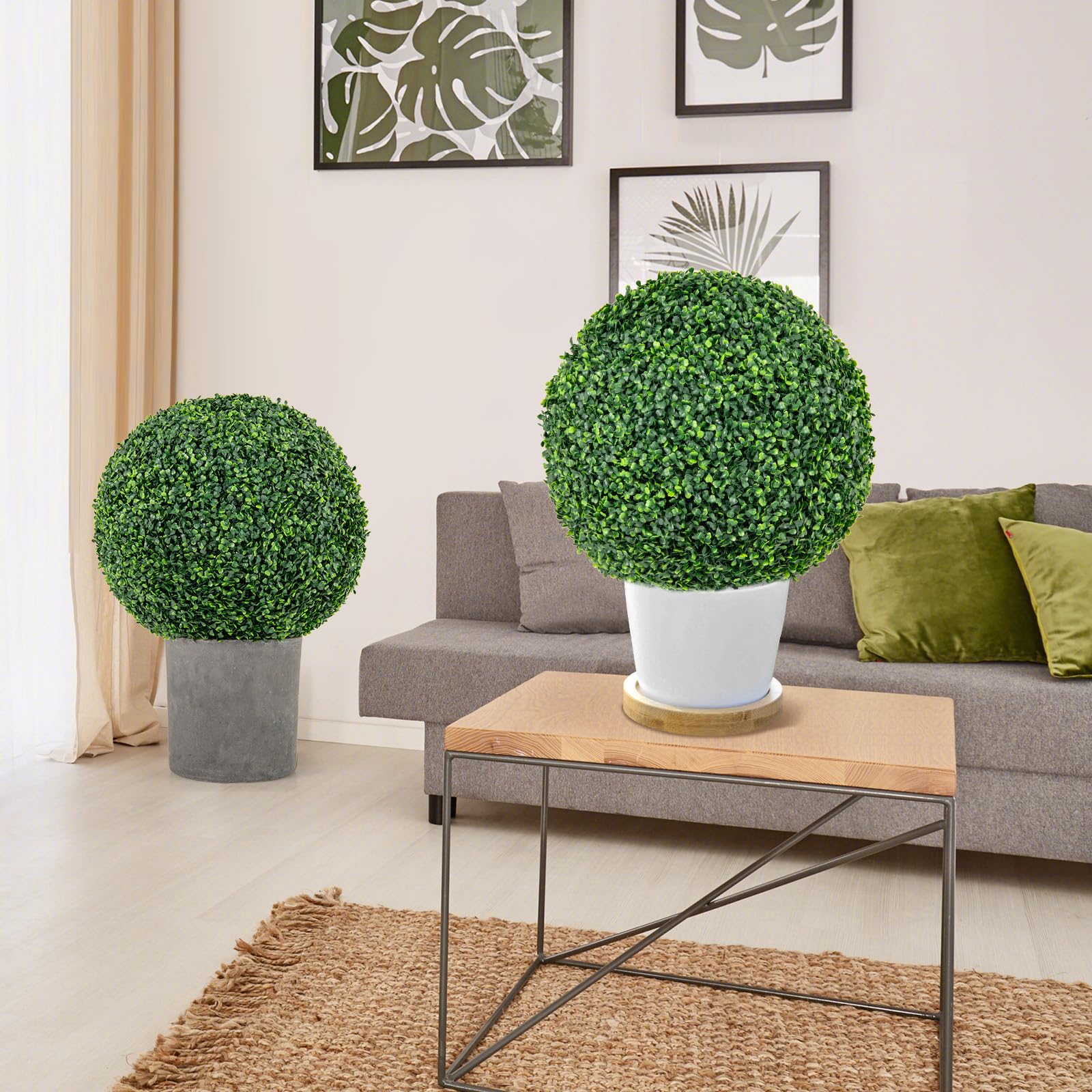 Giantex Juego de 2 Bolas de Topiario Artificial, Plantas Esféricas Falsas de 50 cm, Arbustos Verdes Redondos Resistente al Sol, Bolas Decorativas para Jardín, Patio, Boda
