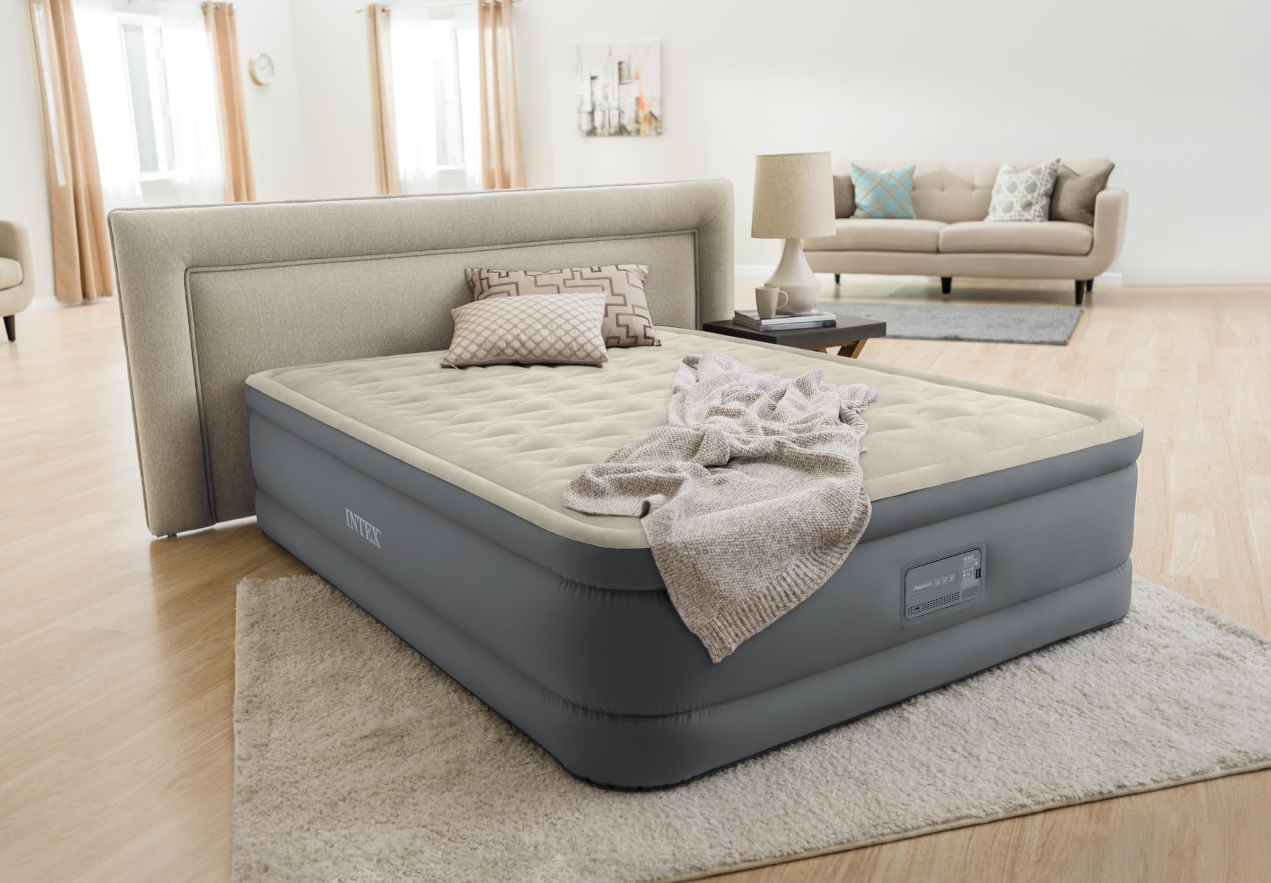 Intex 64926ND - Materasso Dura-Beam Elevated PremAire Matrimoniale con Pompa Elettrica e USB, 152x203x46 cm