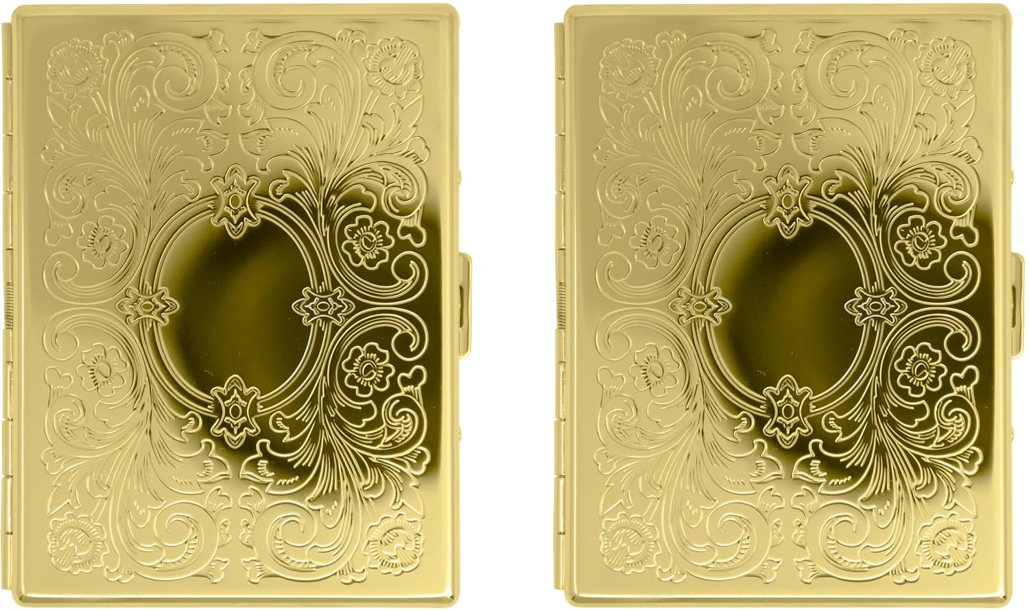 Set of 2 Metal-Plated 100s Ultra Compact Cigarette Case & Stash Box (Gold Victorian Print)