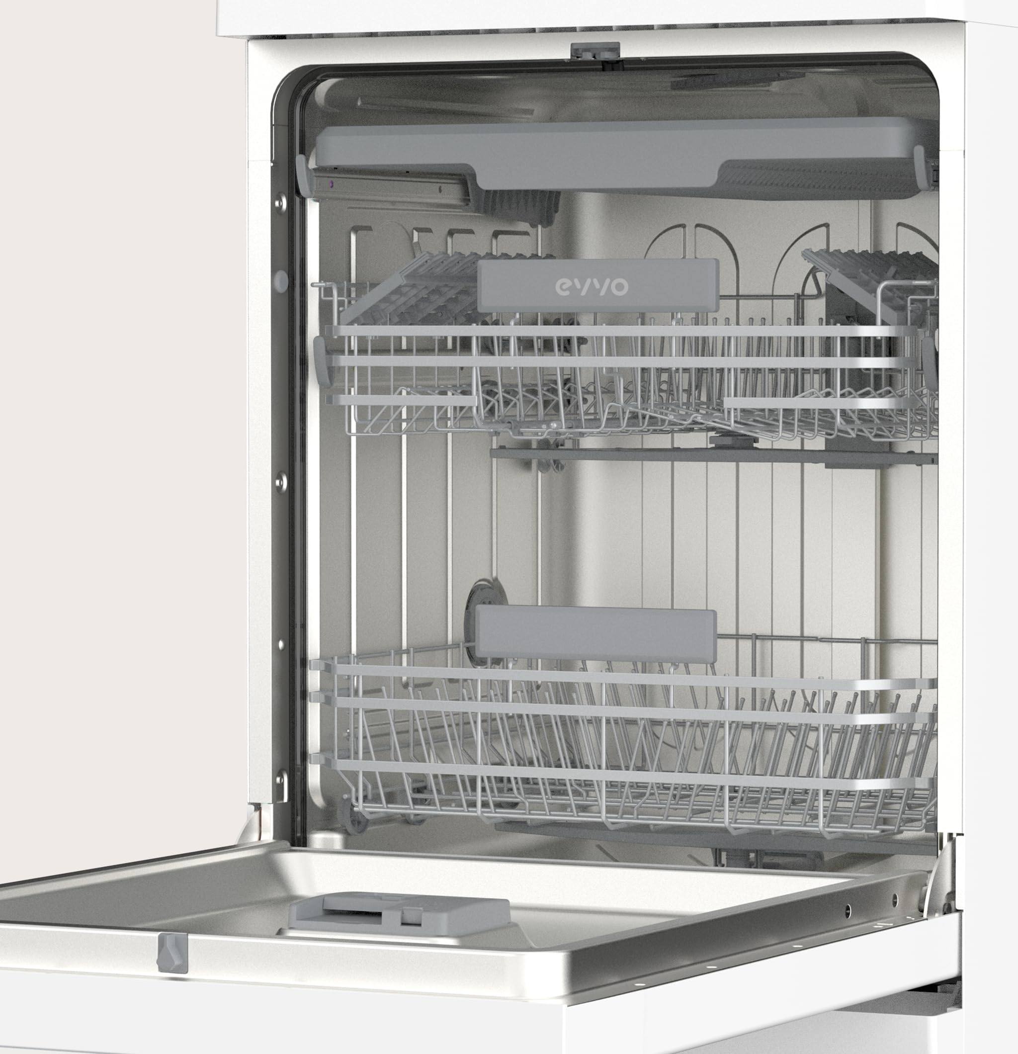 Lavavajillas EVVO D4Y, 16 Cubiertos, 8 Programas, Extra Silent, Extra Hygiene, Turbo, Secado Extra, Inicio Diferido, 47 dB, Clase C, Libre Instalación 60 cm, Color Blanco