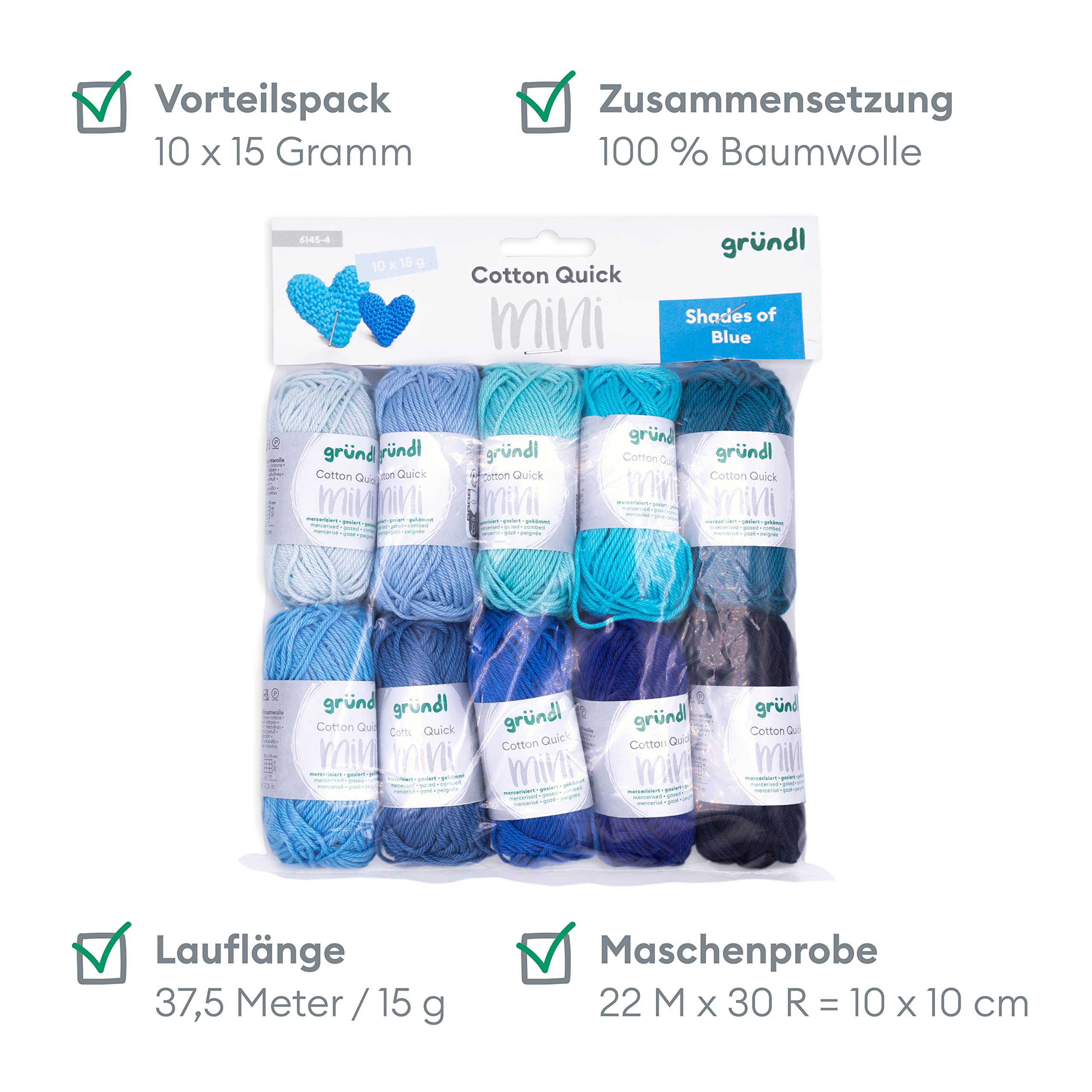 Gründl Filato Cotton Quick uni - filato sottile per uncinetto e maglia - filato lucido e delicato sulla pelle - 100% cotone - 5 gomitoli da 50 g / 125 m