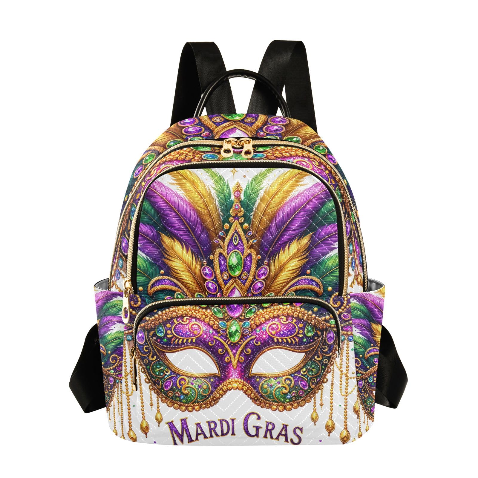 ODAWA Beautiful Mardi Gras Mask Quilted Backpack Cute Mini Backpack for Women Travel Purse with Luggage Strap