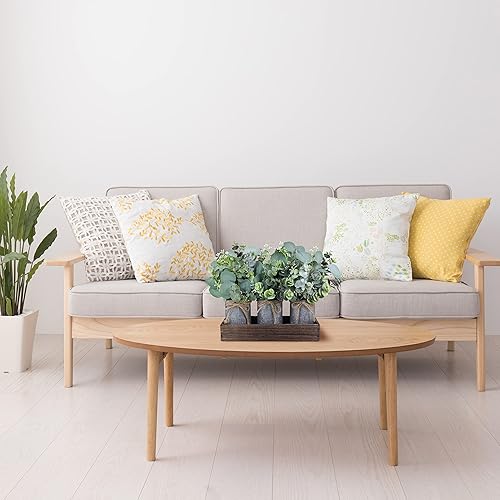 Miniatura 8 de Juego de 3 macetas de metal galvanizado de granja, centro de mesa, arreglo artificial de eucalipto plateado con caja de madera rectangular para