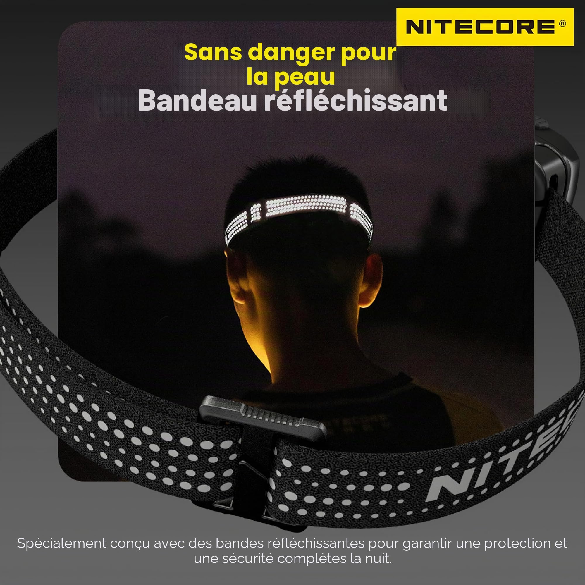 Nitecore NU30 Lampe frontale d'extérieur légère rechargeable USB-C 500 lumens triple sortie, Noir