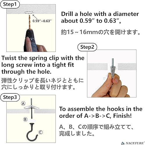 Miniatura 4 de NACETURE Ganchos grandes para colgar plantas, ganchos de techo para plantas colgantes, ganchos de techo resistentes para colgar luz, gancho de araña