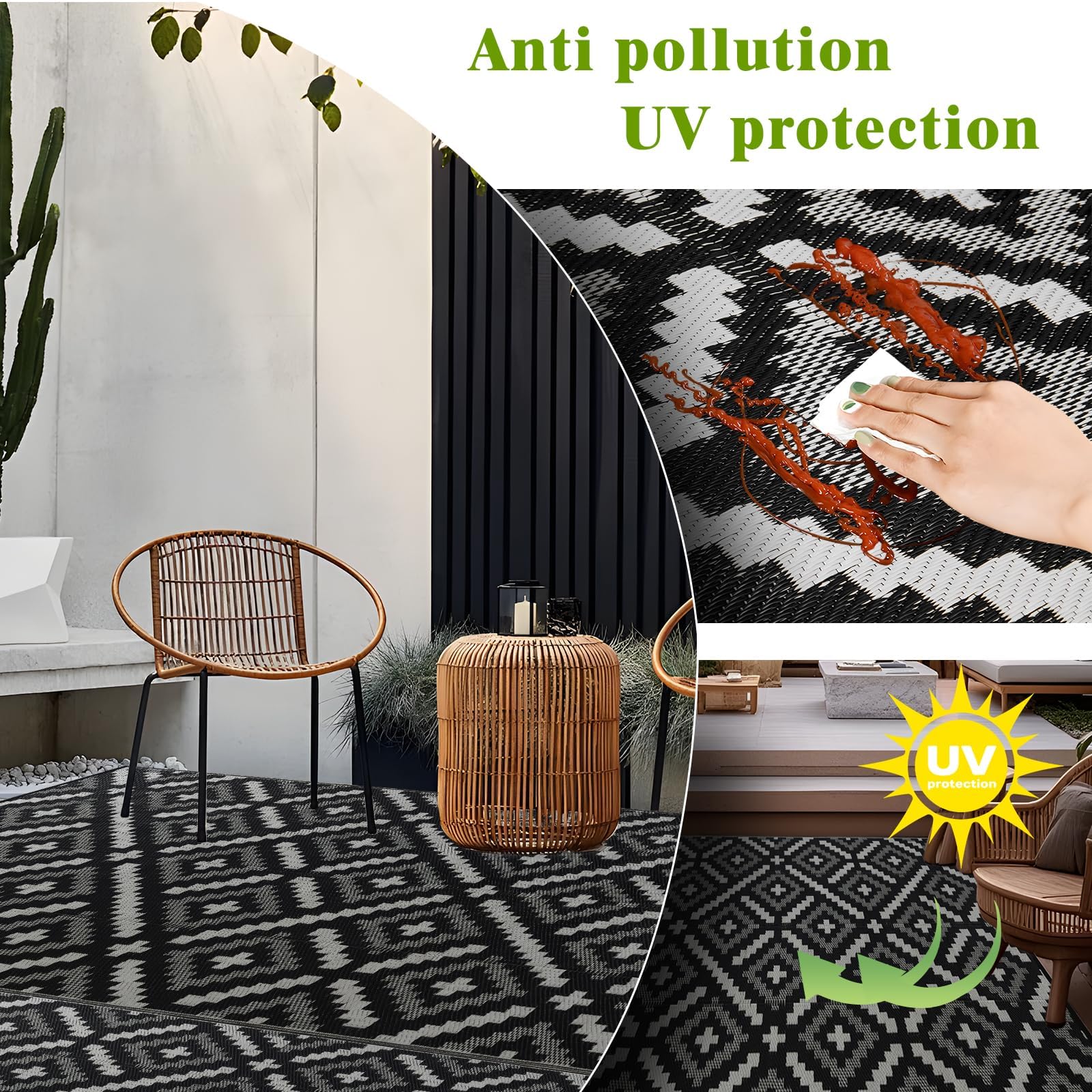 YONILE Waterproof Outdoor Rug 120x180cm, Reversible Outdoor Plastic Straw Rug for Patios Clearance, Carpet RV Mat for Camping Backyard Deck Porch