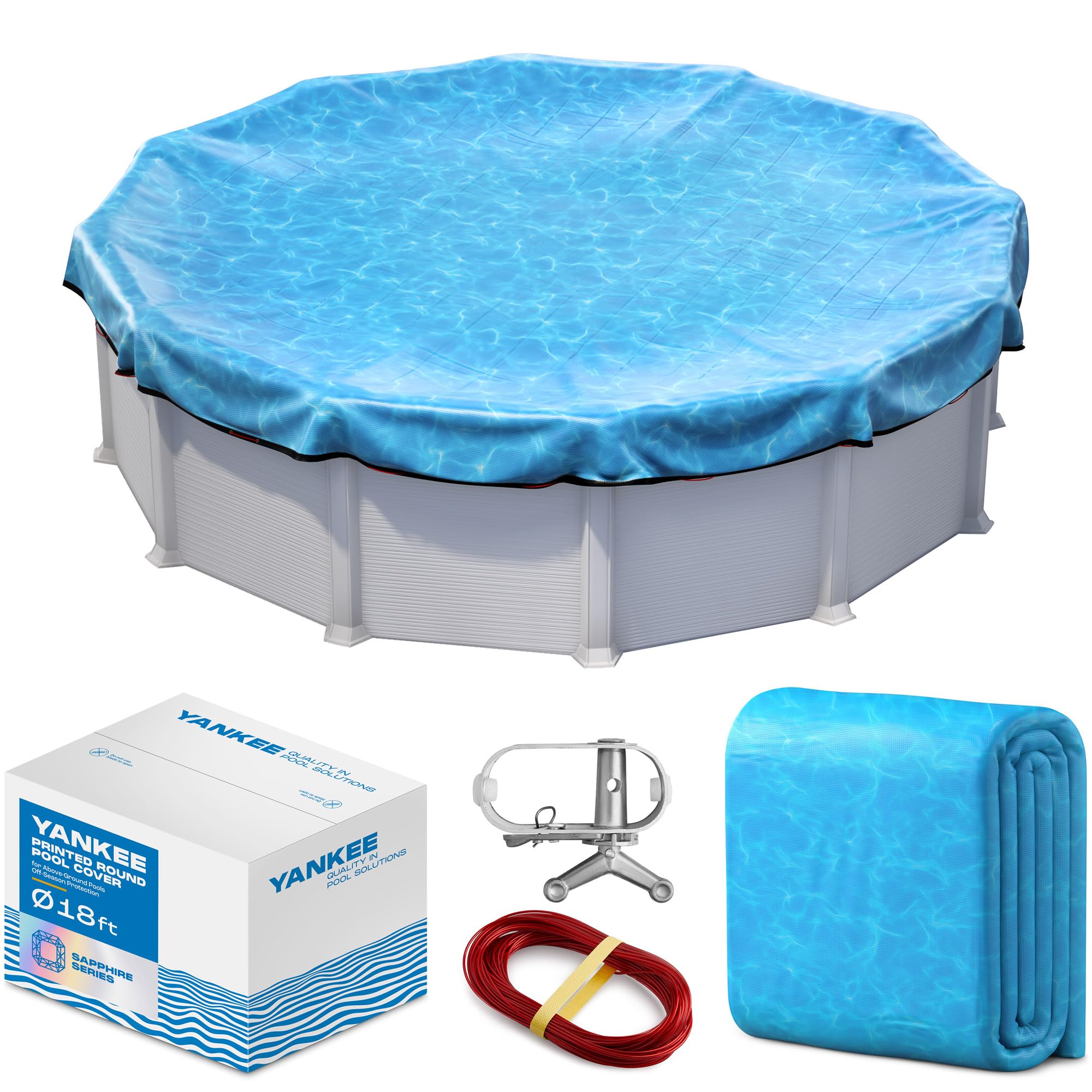 18 ft Round Pool Cover, Rippling Water Design, Extra Thick & Durable Above-Ground Pool Cover, Sapphire Series of Premium Cold and UV-Resistant Pool Cover