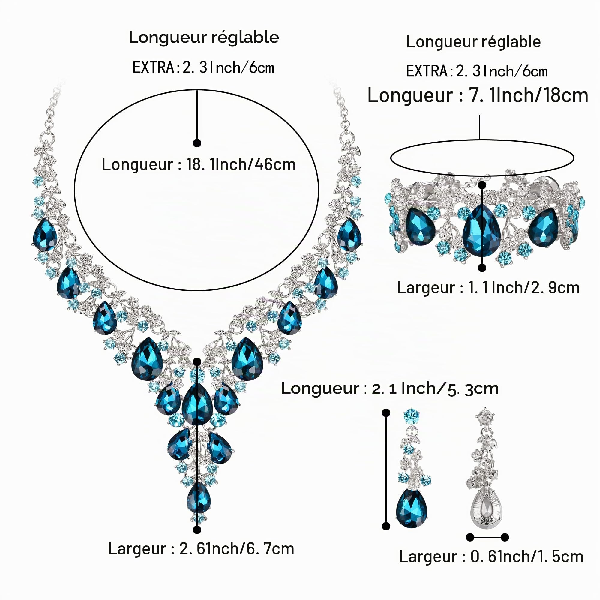 Parure Bijoux Mariage Femme Autrichien Cristal Fleur Collier Boucles d'oreilles et Bracelet Ensemble de pour Bal Clair Ton d'argent