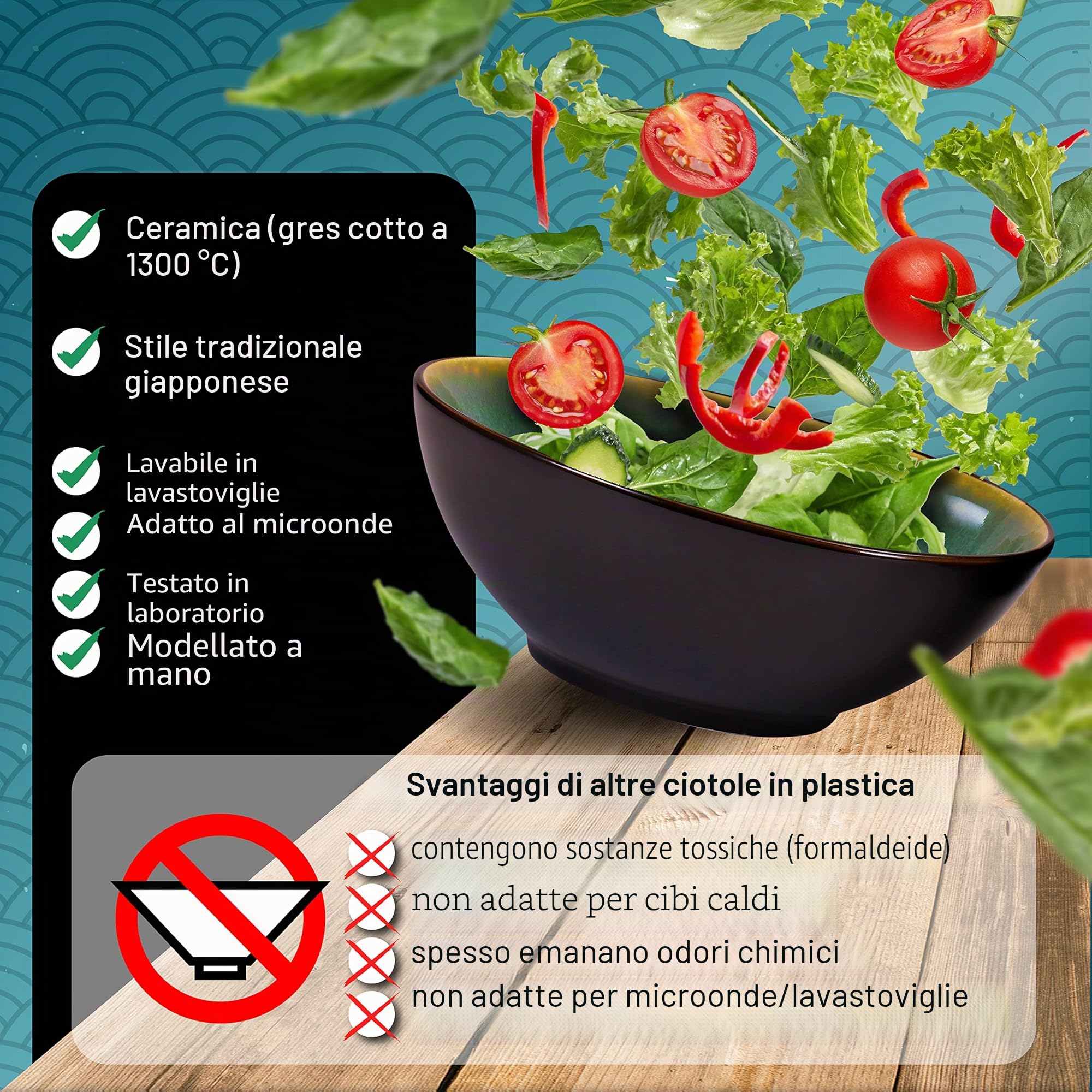 Urban Lifestyle Set di ciotole per ramen in ceramica, 2 pezzi, 20 cm, 900-1000 ml, ciotola per zuppa, insalatiera, ciotola per pho, ciotola per ramen, ciotola per cereali (Verde)