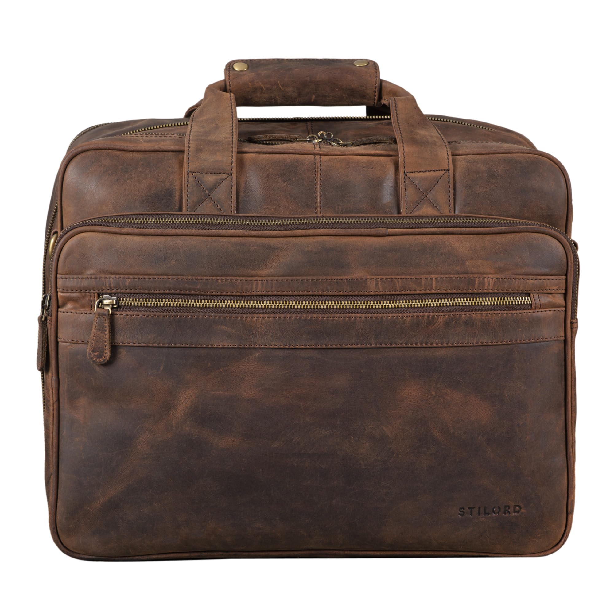 STILORD Leopold Sac d'enseignant Sacs d'affaires Hommes Cuir Porte-Documents XL Sacoche d'ordinateur pour Le Bureau - Serviette de Travail à Bandoulière Couleur:Marron - foncé pâle