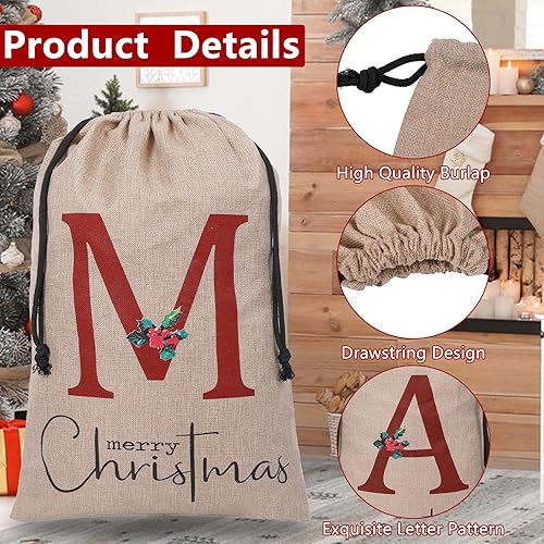 Miniatura 3 de Subyan Bolsa de regalo de Navidad de arpillera de 27 x 23 pulgadas, extra grande, reutilizable, personalizada, con monograma, con cordón, para