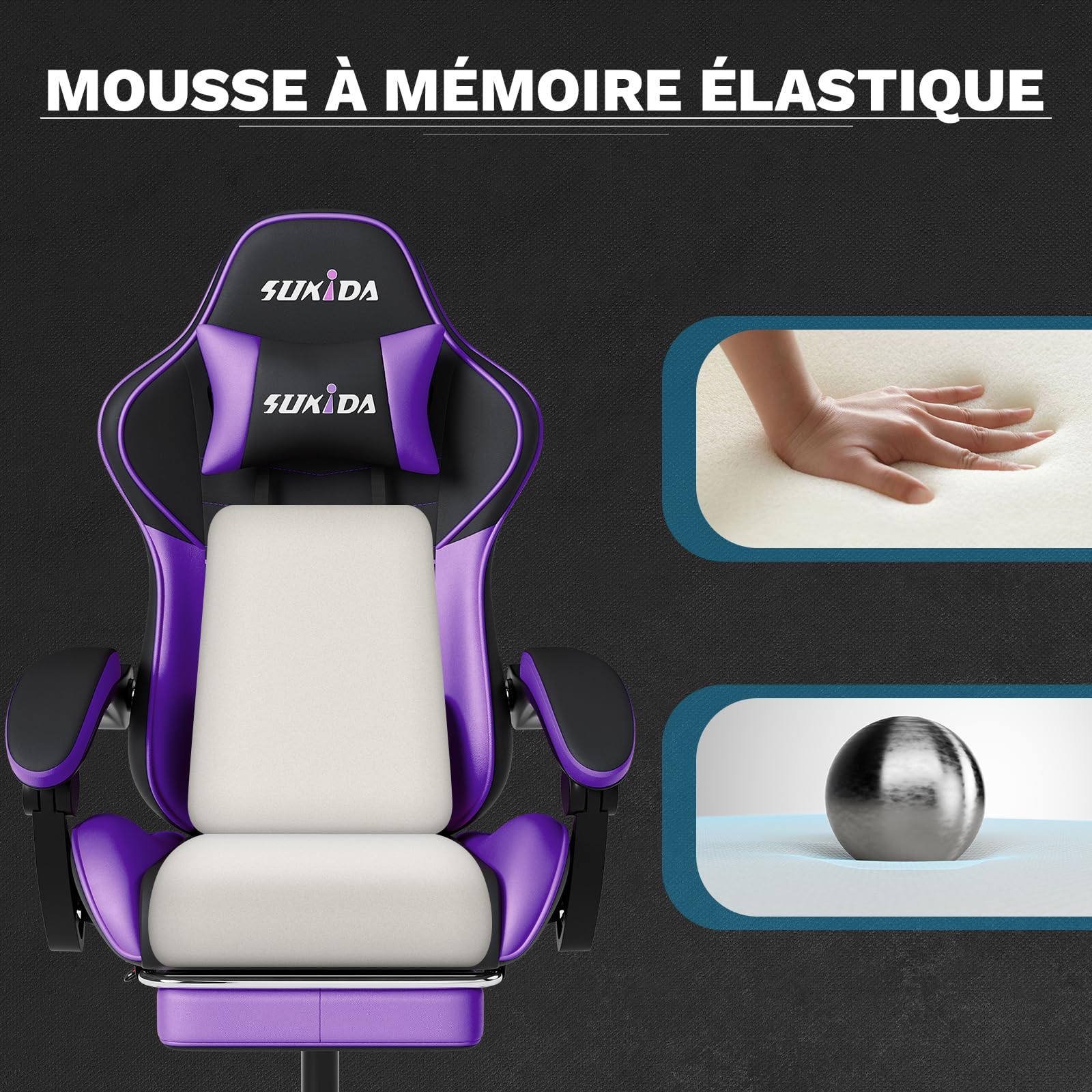 SUKIDA Chaise de Jeu, Chaise d'ordinateur Ergonomique avec Repose-Pieds, Chaise de Bureau Confortable avec appuie-tête, Chaise de Jeu Massage pour Adulte, Chaise d'ordinateur réglable en Hauteur