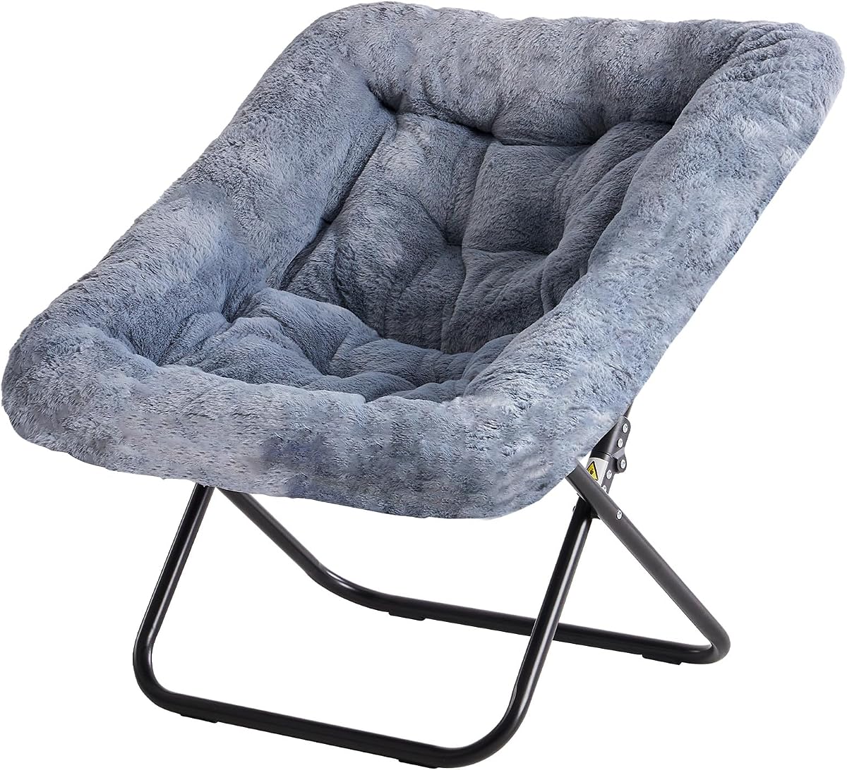Simple Deluxe Oversized Square Moon Chair for Adults, Soft Faux Fur Folding Lounge Chair with Sturdy Steel Frame, Comfortable Reading Gaming Chair for Living Room, Bedroom, Grey