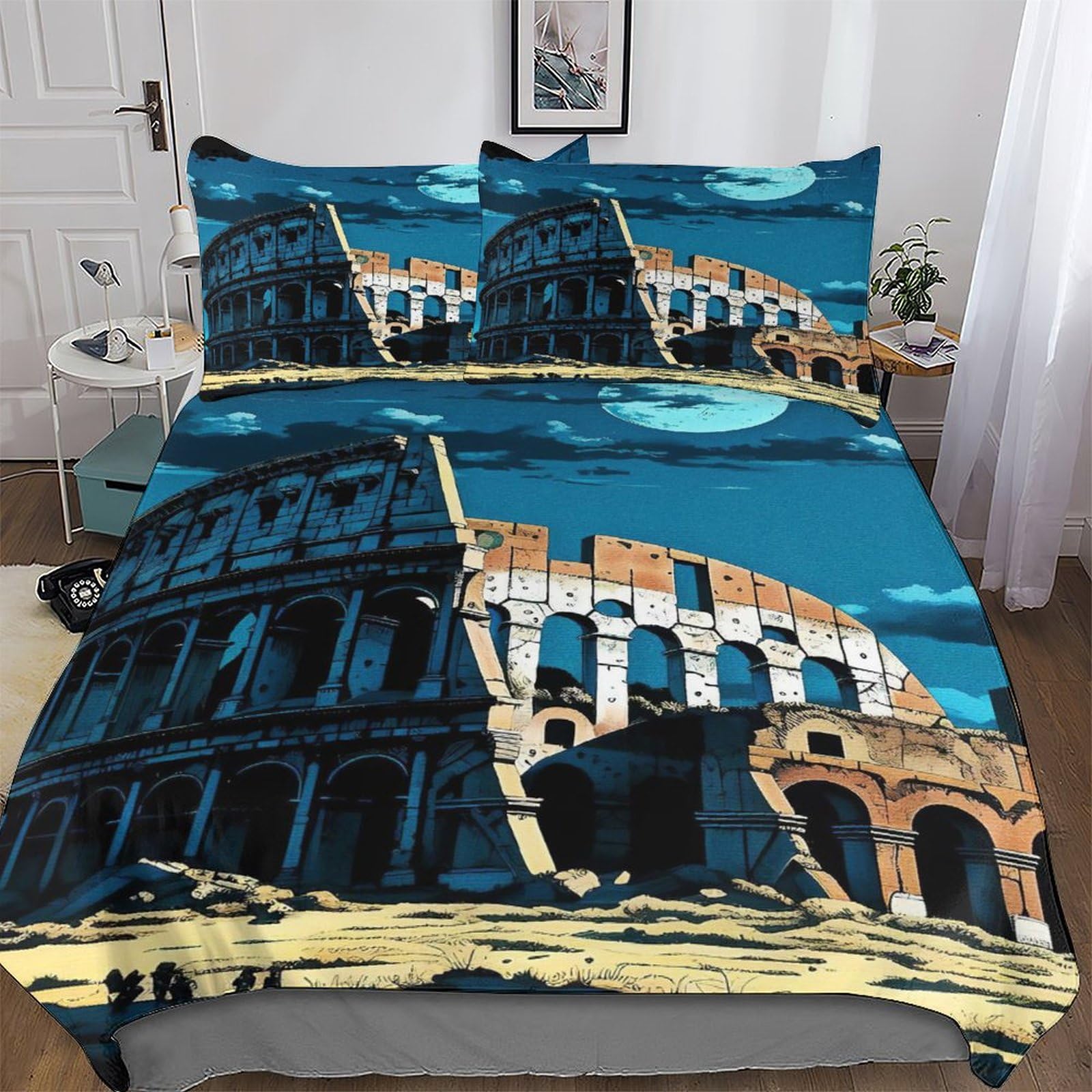 Roman Colosseum Bedding Set for Girls Boys Adults Comforter Cover Soft Duvet Cover Room Decor Bedspread Cover 3 Pcs Set Hypoallergenic Microfiber Poly Cotton Quilt Cover Double (200x200cm)