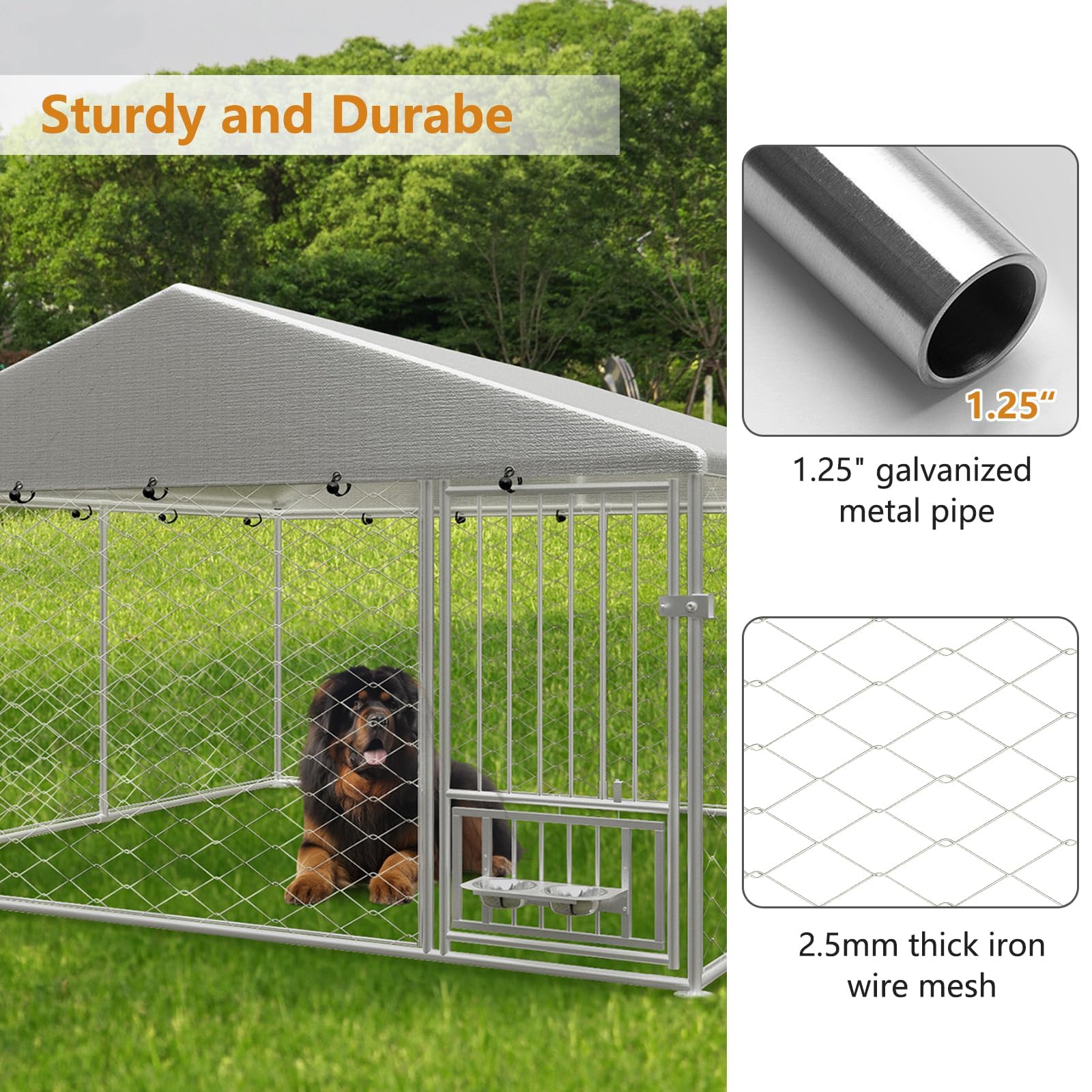 Dog Kennel Outside GNIXUU 10x10 Metal W/Swivel Feeder, Chain Link