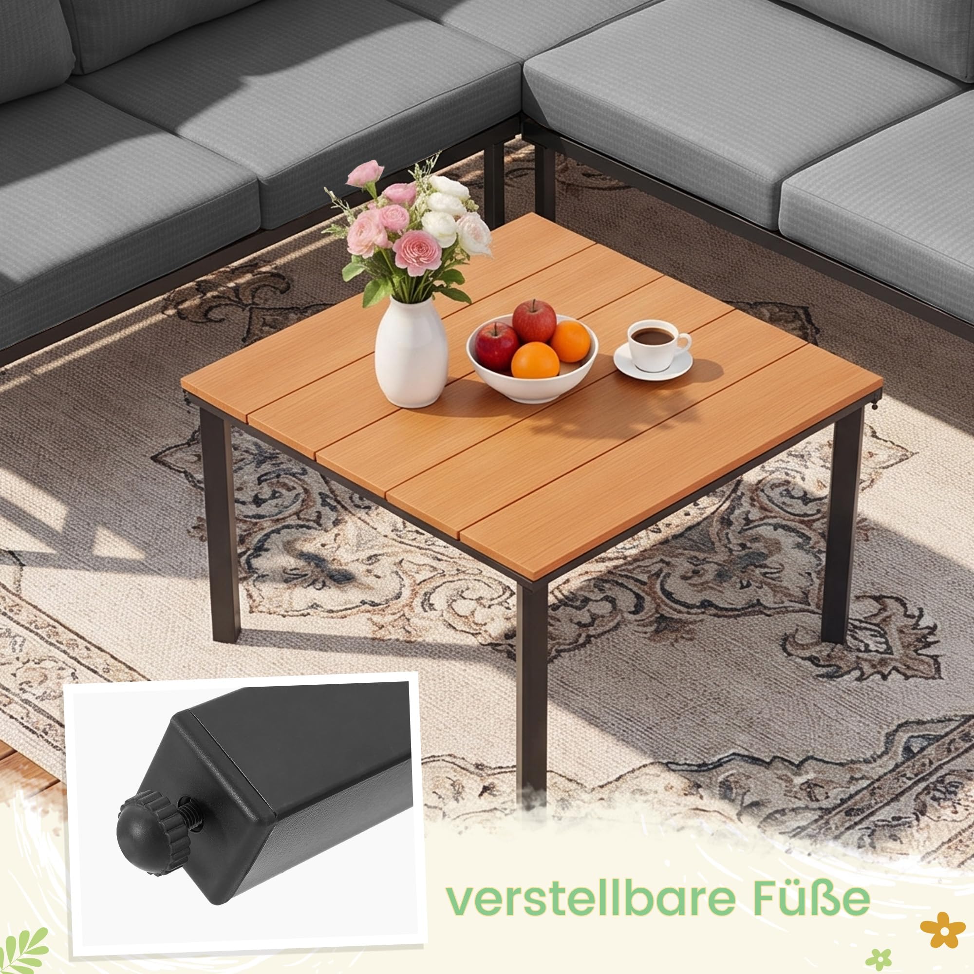 Metal Gartenmöbel Set,6-Teiliges,L-Form Outdoor Sofa mit Couchtisch und 10cm Olefin-Schaumstoffkissen,Wetterfest Lounge für Garten,Terrasse,Pool,Unterhaltungssets bis 6 Personen,Grau