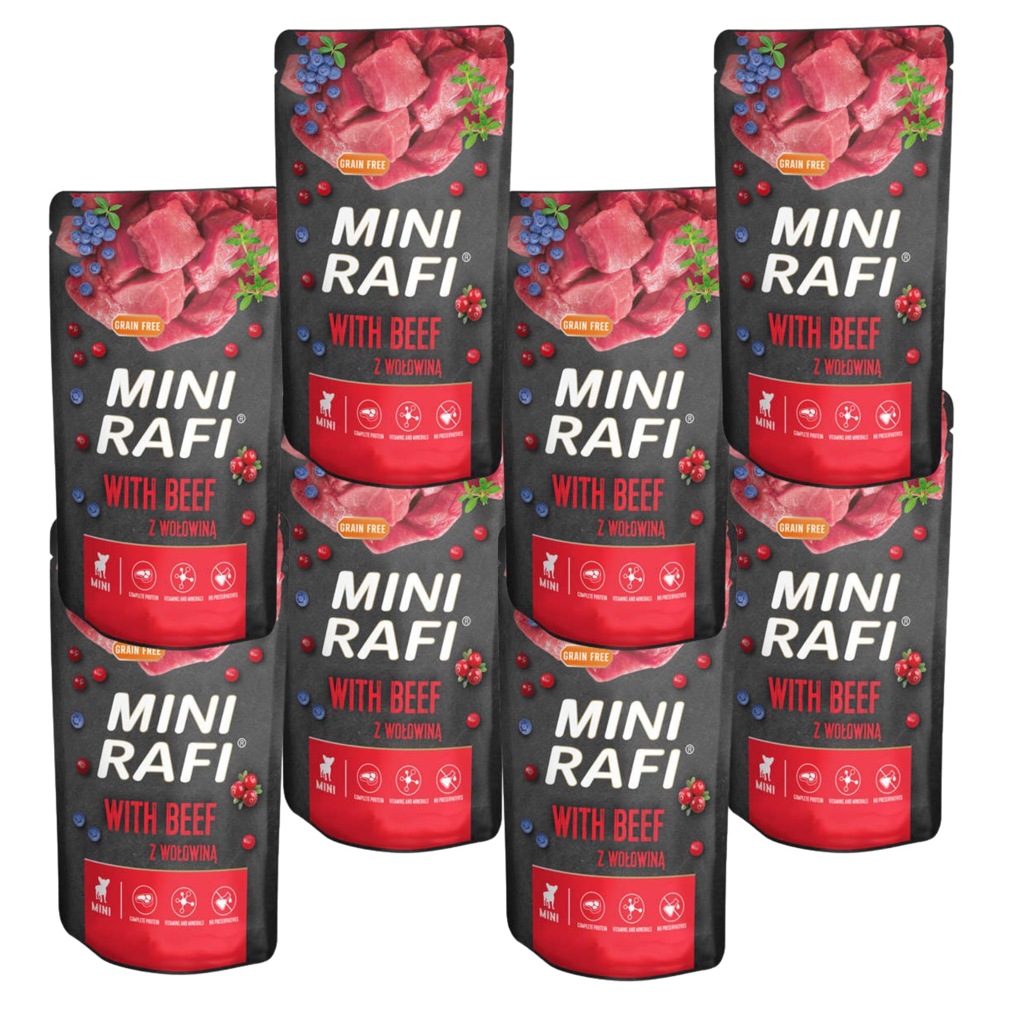 Rafi Mini Complete Grain Free Wet Dog Food Beef for Adult Small Breeds 8 x 150g Pouches
