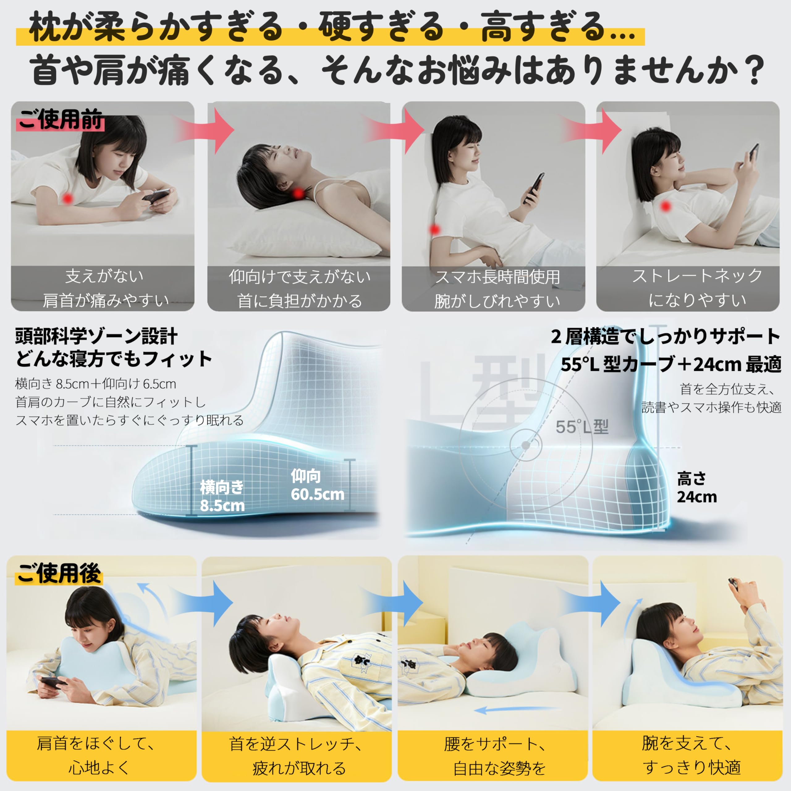 Amazon｜うつ伏せ寝枕 7in1多機能クッション 低反発×高反発 高さ調整