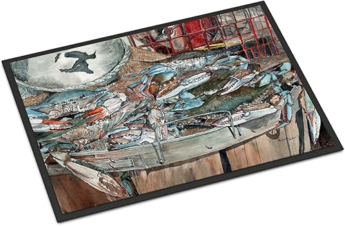 Caroline's Treasures 8961MAT - Felpudo lleno de cangrejos azules de 18 x 27 pulgadas, tapete para puerta delantera, para interiores y exteriores,