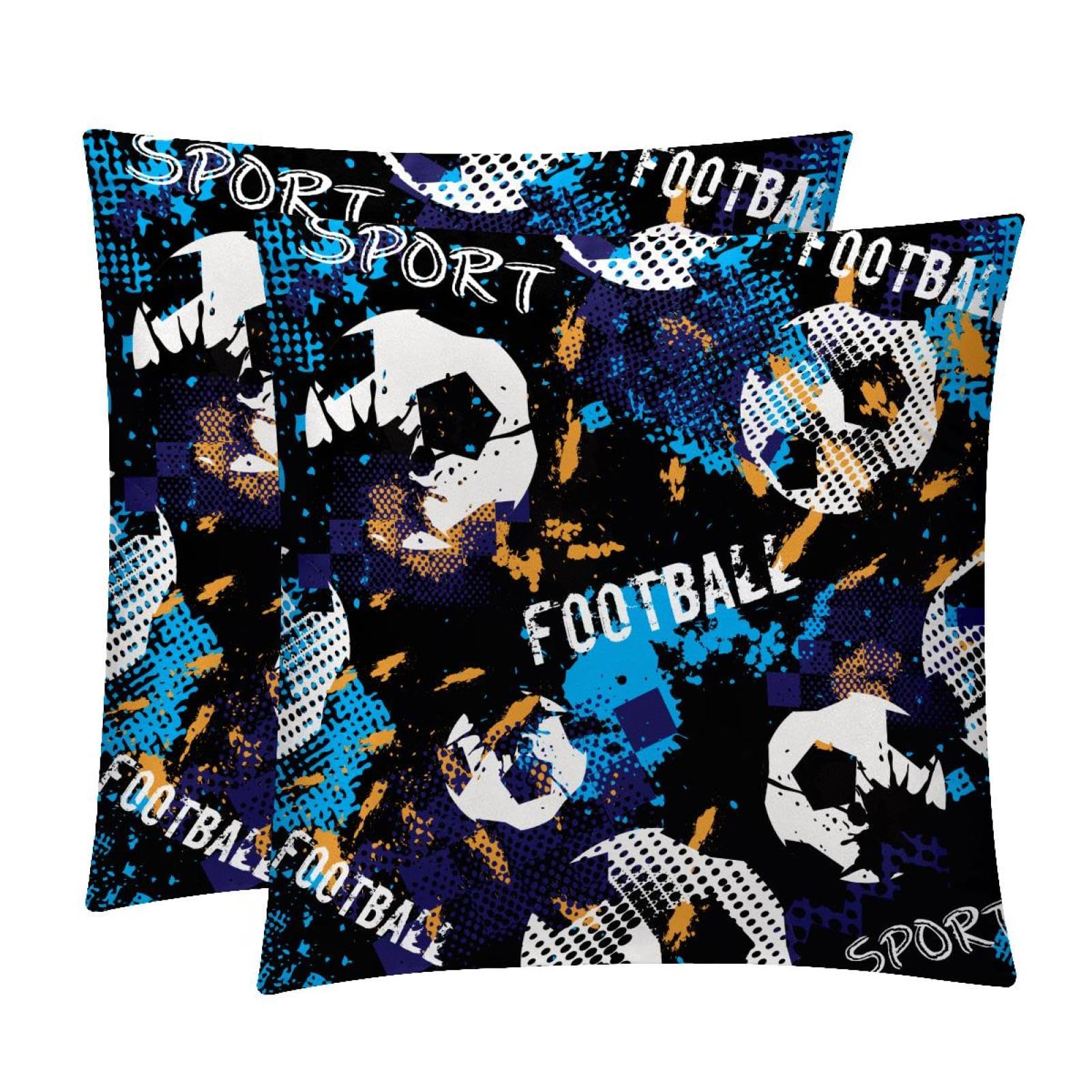 TDGKPZ Soccer Throw Pillow Cases 2 Pack Pillowcases Zipper Cushion Covers For Bedroom Living Room 50x50cm
