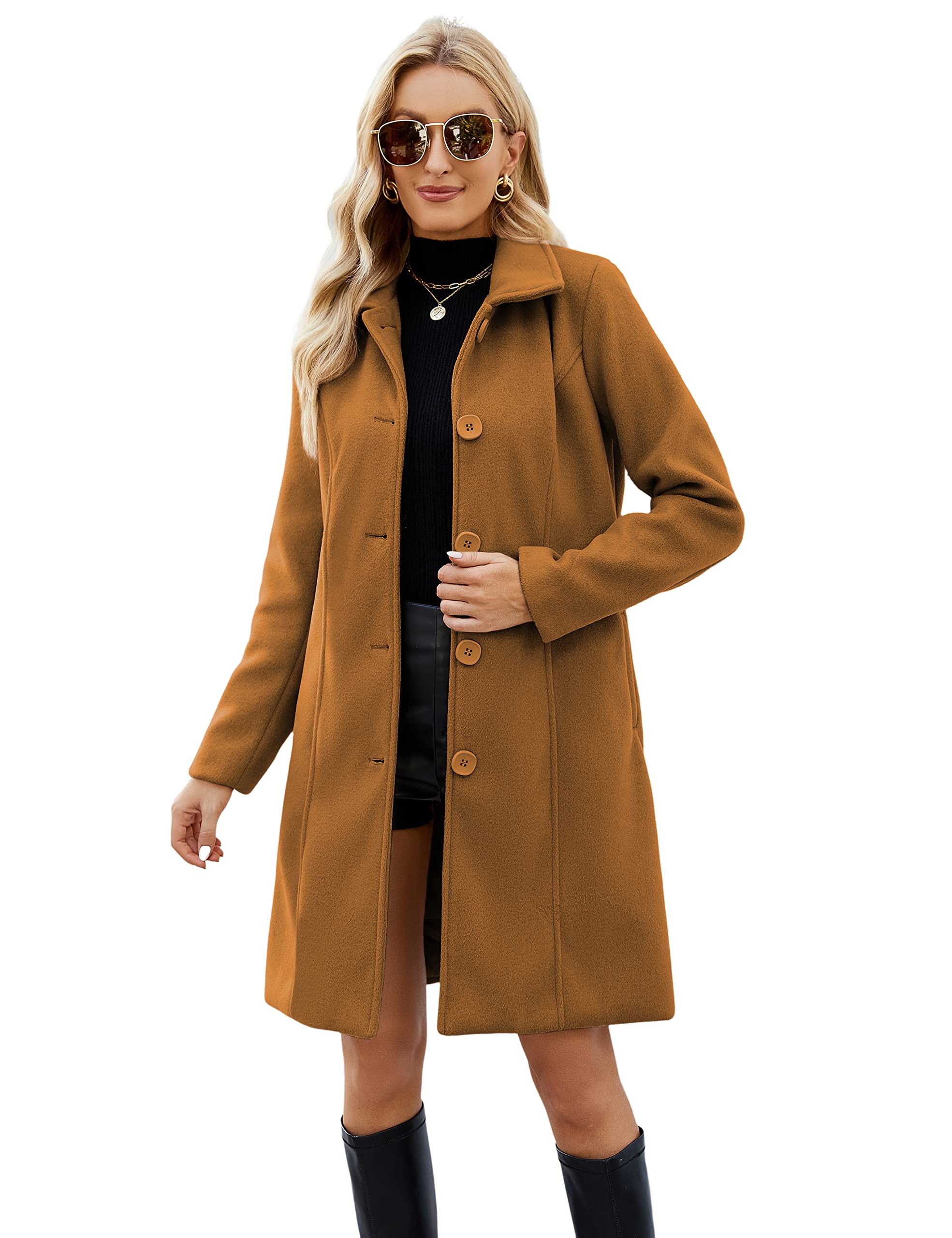 Womens Wool Long Peacoat Single Breasted Trench Coat Outerwear