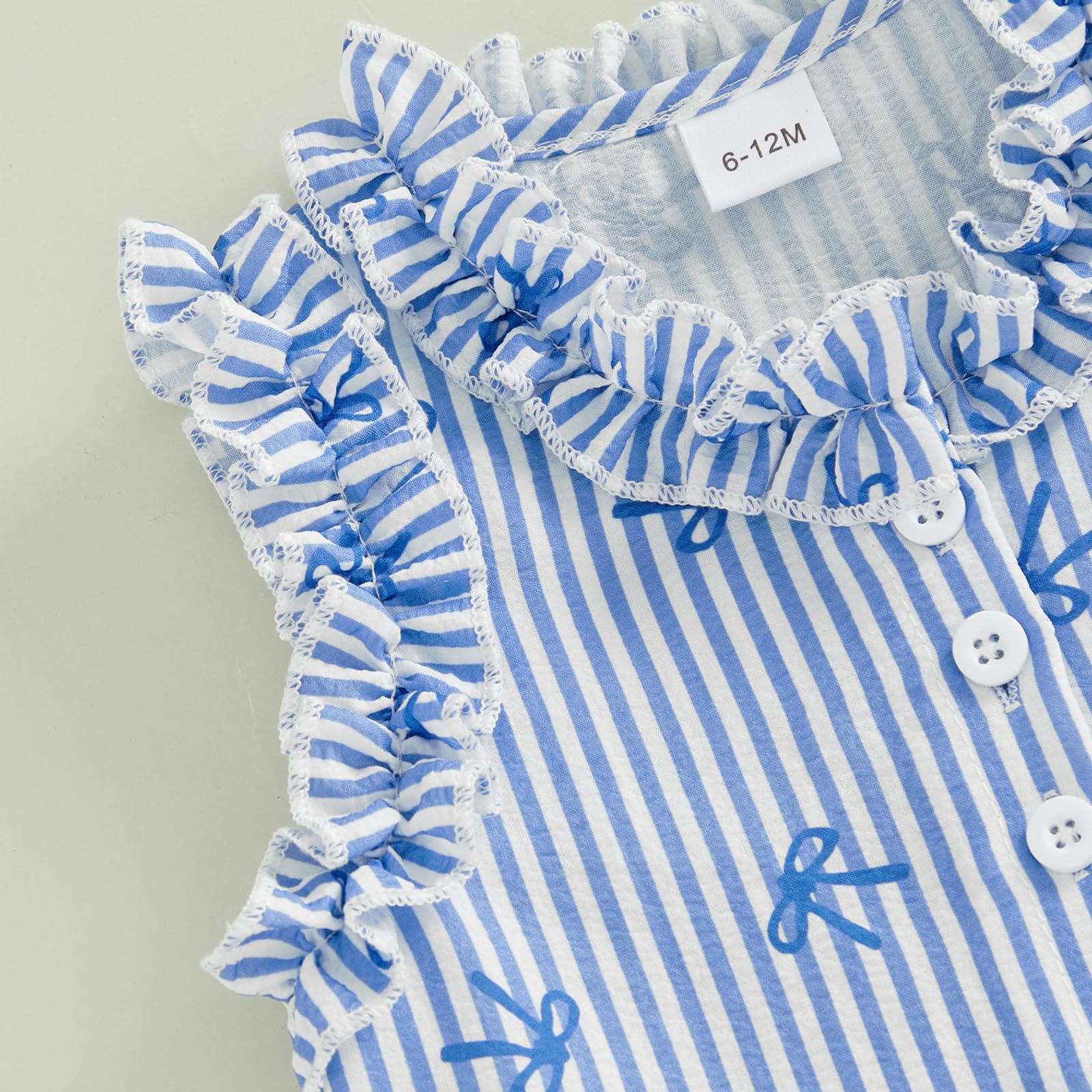 Ensemble Tenue d'été Bébé Fille Débardeur Rayé à Volant Chemise sans Manches à Bouton + Short à Rayures