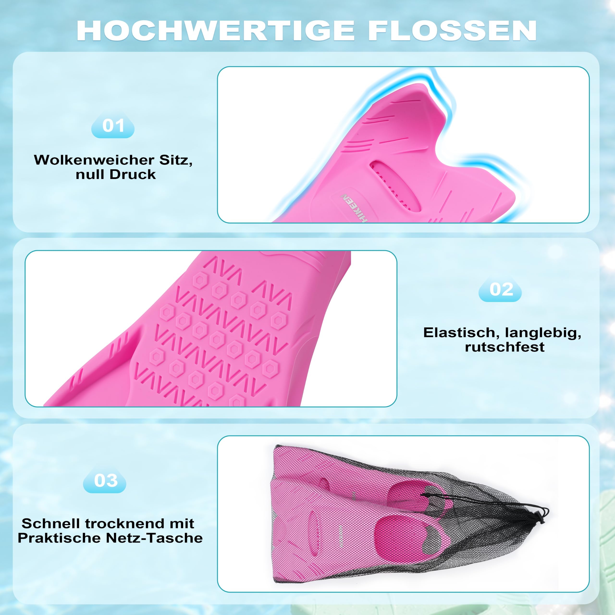 Hikeen Verstellbare Schnorchelflossen Erwachsene Schwimmflossen Kurz Flossen mit Offener Ferse, Unisex Tauchflossen inkl. Netzbeutel