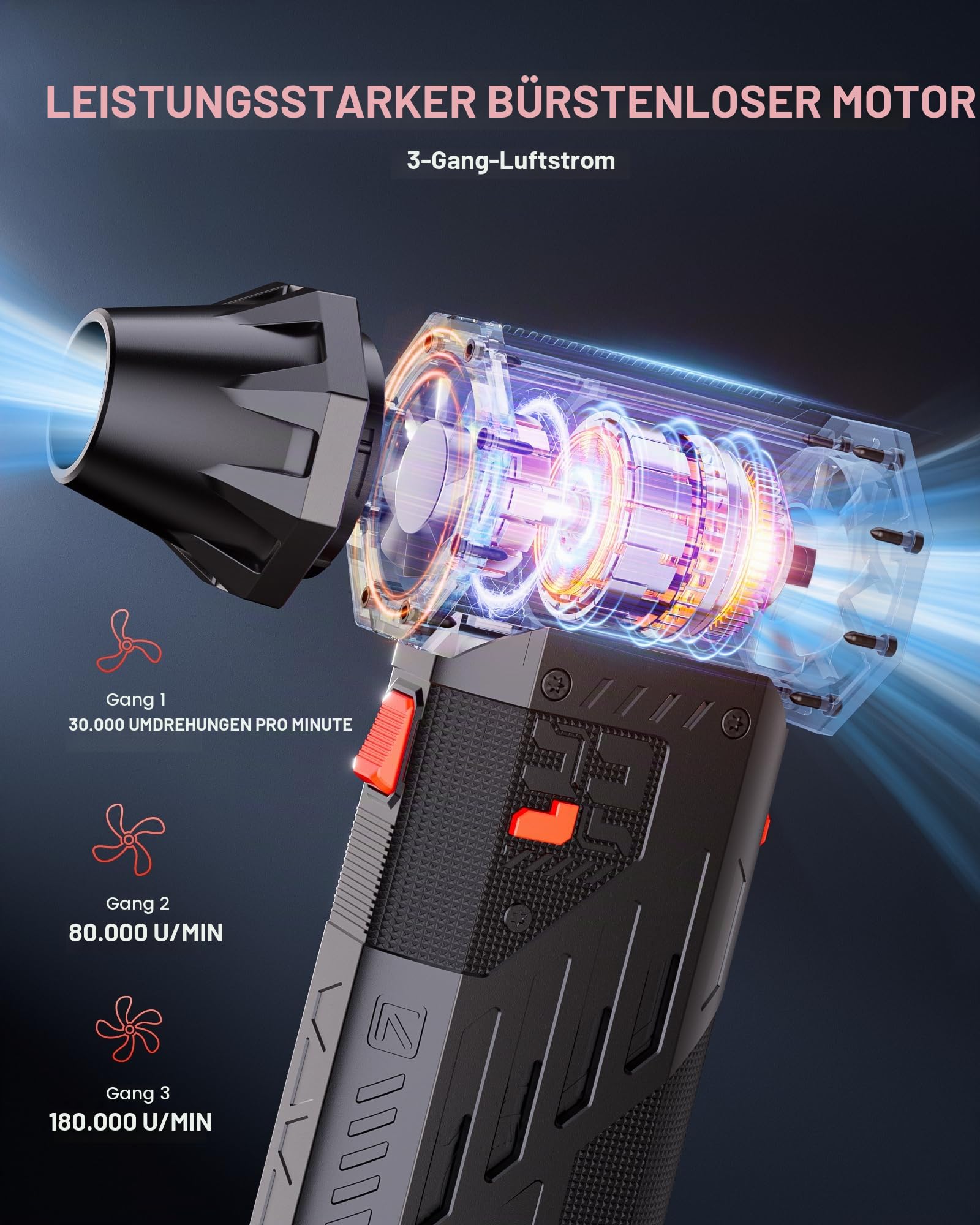 GOOLOO F5S Air Duster, 180000RPM Hochleistungs-Staubgebläse | 3-stufig einstellbar, bürstenloser Motor für starken Luftstrom, tragbar mit 4 Düsen für PC, Tastatur, Auto und Haushalt