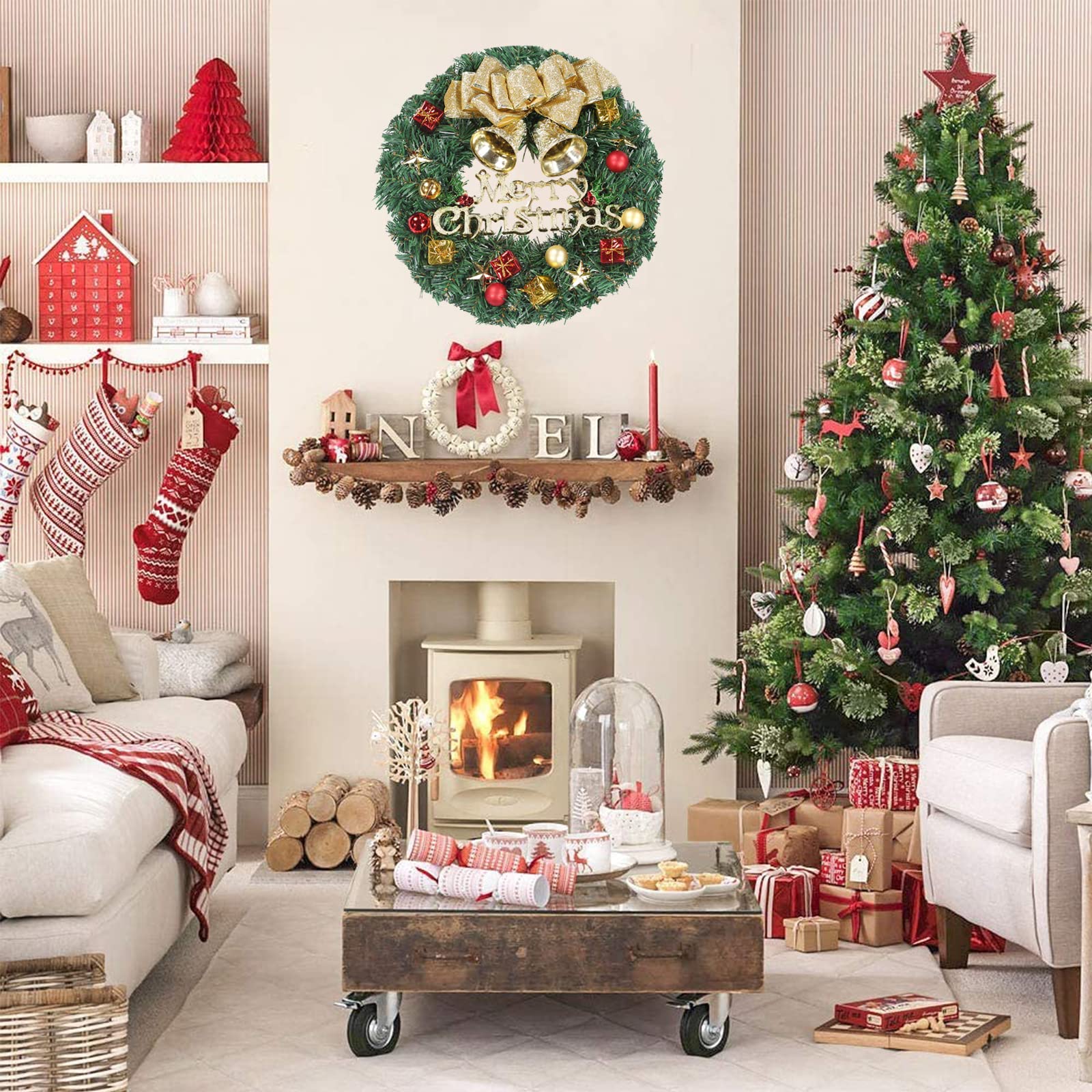 Kerstkrans 30 cm kunstbloemenkrans voor de huisdeur, decoratieve slinger voor binnen en buiten, wanddecoratie voor het kerst-nieuwjaarsfeest Kerstkrans 30 cm kunstbloemenkrans voor de huisdeur, decoratieve slinger voor binnen en buiten, wanddecoratie voor het kerst-nieuwjaarsfeest