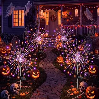 Solar Halloween Lights Outdoor 4Pack,Orange&Purple Firework Lights