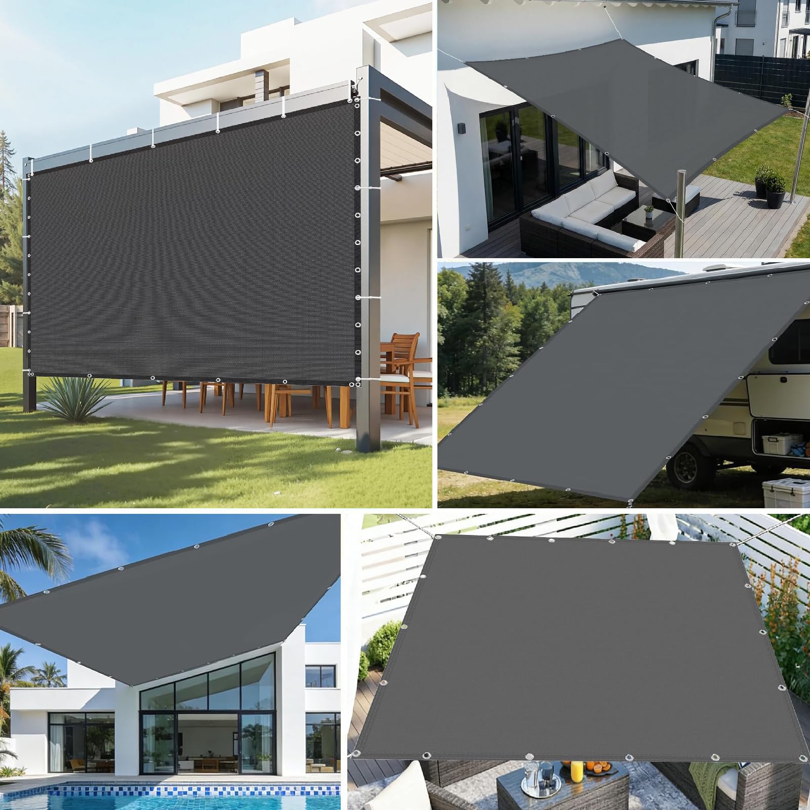 Voile d’ombrage Rectangulaire 2.8x3m Toile D'ombrage Imperméable Bâche Ombrage Polyester 95% Protection UV Solaire pour Jardin Balcon Terrasse Pergola avec Oeillets et Cordons, Gris Foncé