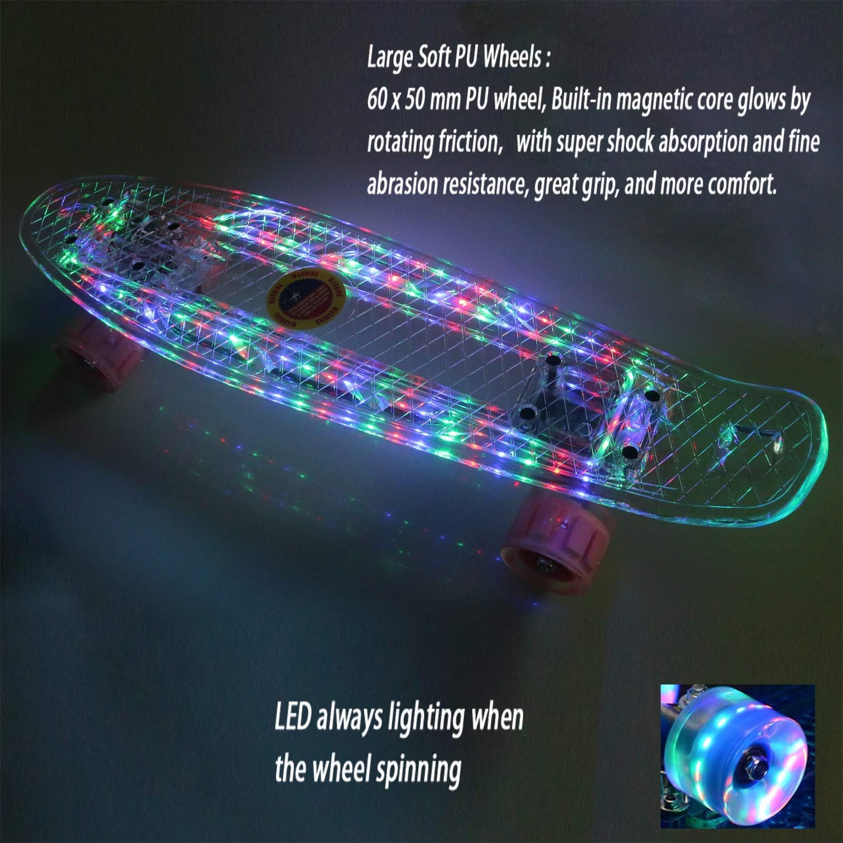 Skateboard 22 Inch Skateboard with Led Light Up Wheels for