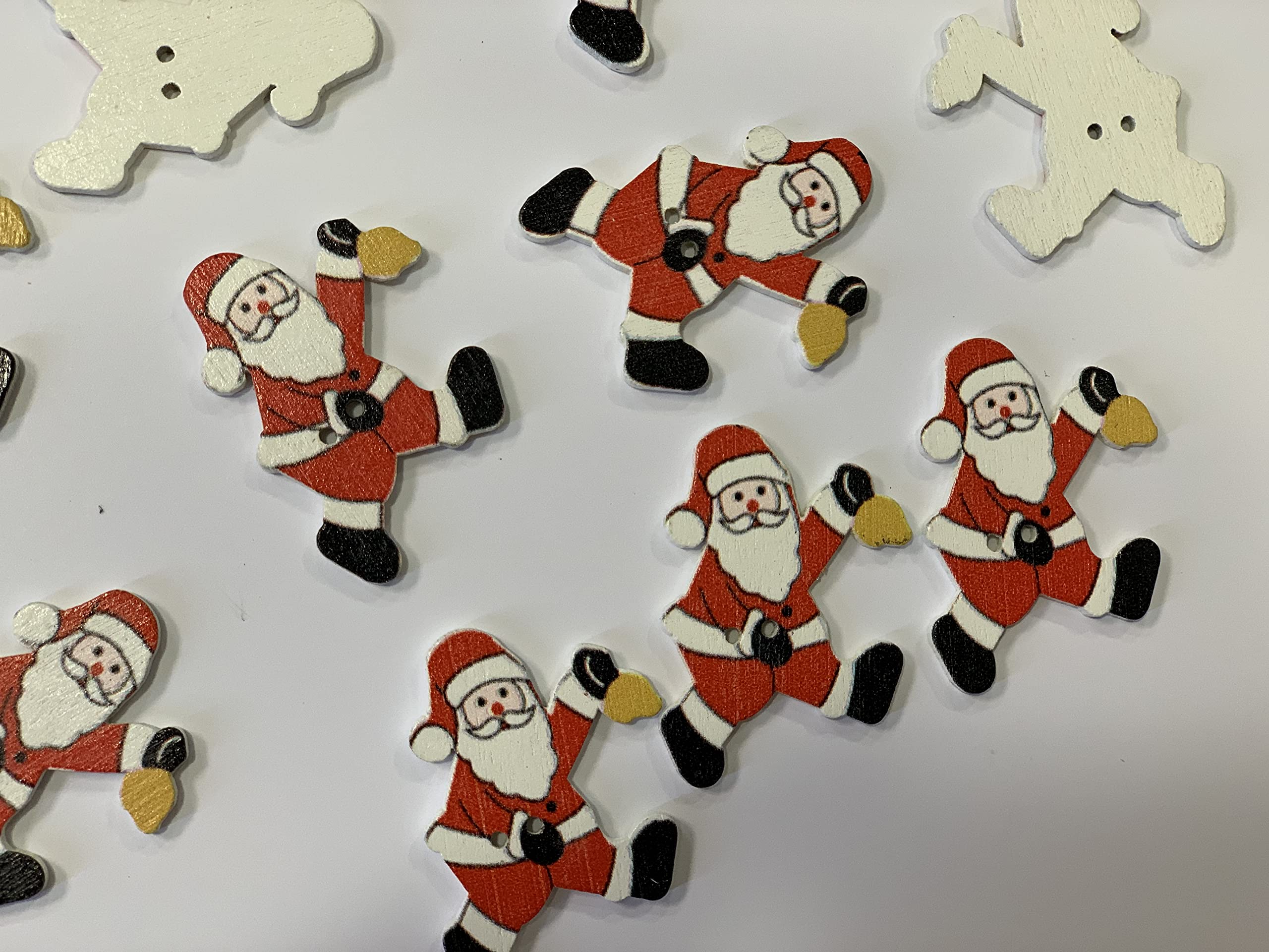 Krizma 50pcs Wooden Buttons - Santa Christmas Hat Buttons with 2 Holes for DIY Craft Making