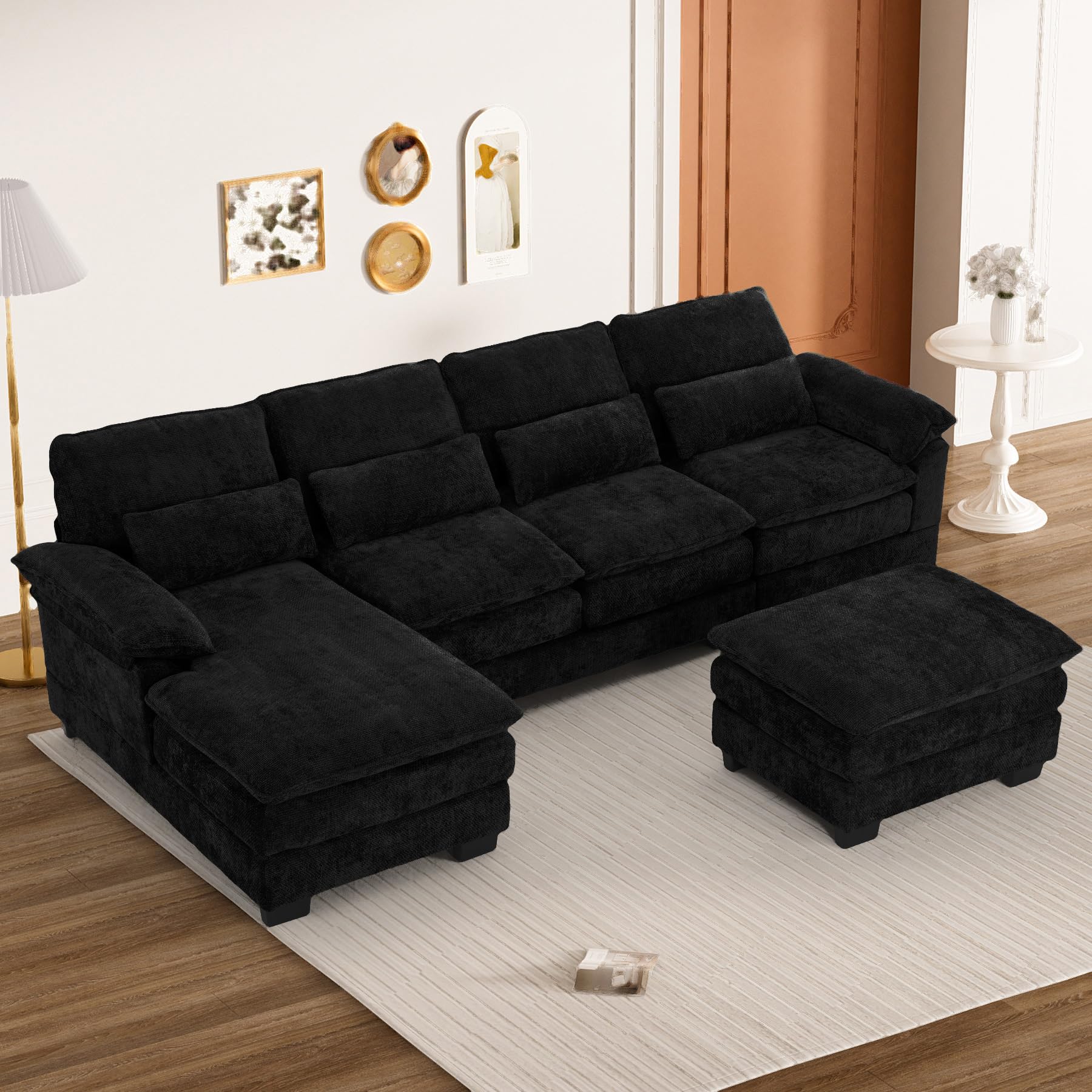 114" U Shaped Cloud Couch Sectional Modular Sofa Sectional Couches for Living Room Modern Comfy Chenille Modular L Shaped Sofa Set with Chaise Lounge,