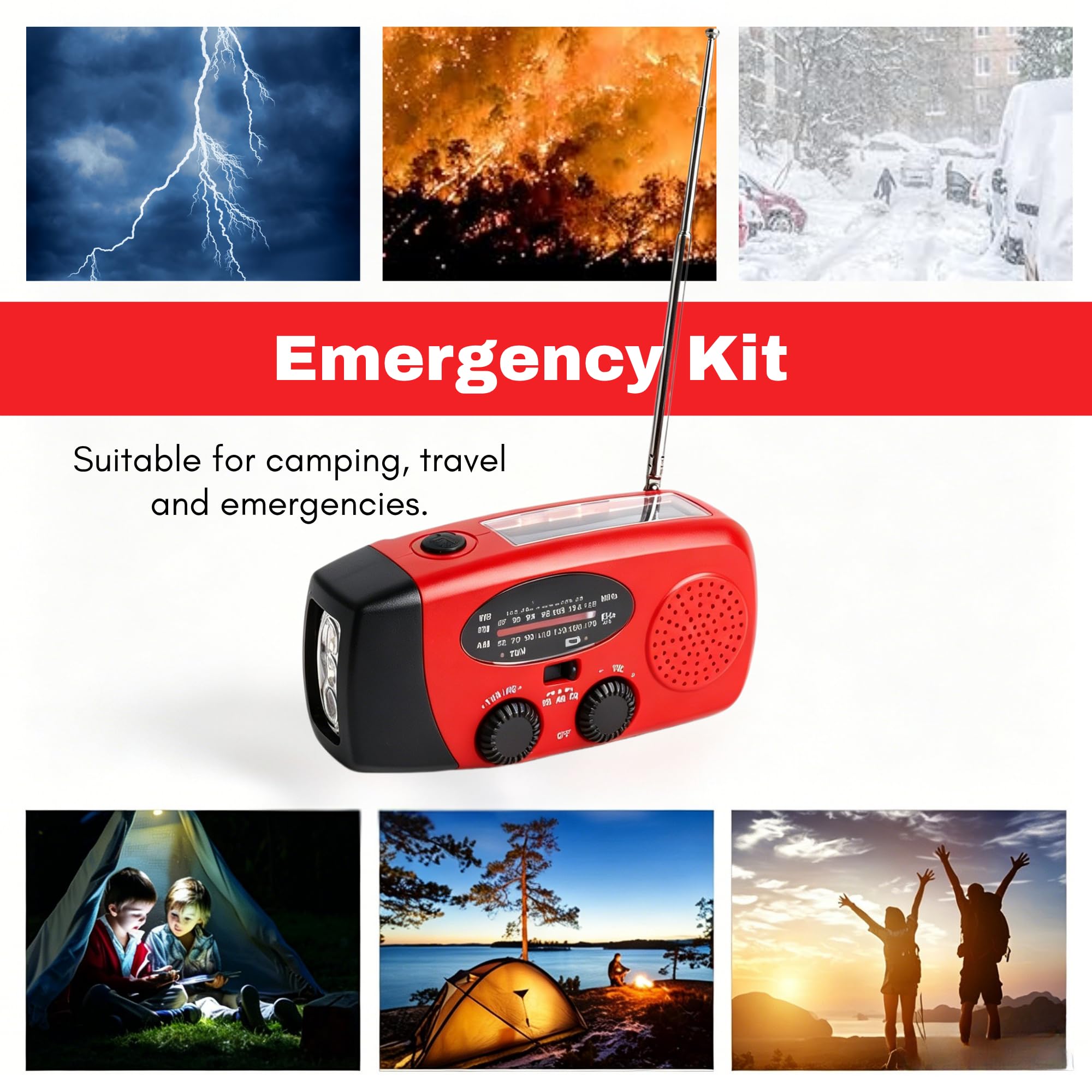 Notfall-Solarradio Solar Kurbelradio mit LED-Taschenlampe, AM/FM/NOAA Handkurbel Notfallradio mit 1200mAh Powerbank für Wandern Outdoor Camping