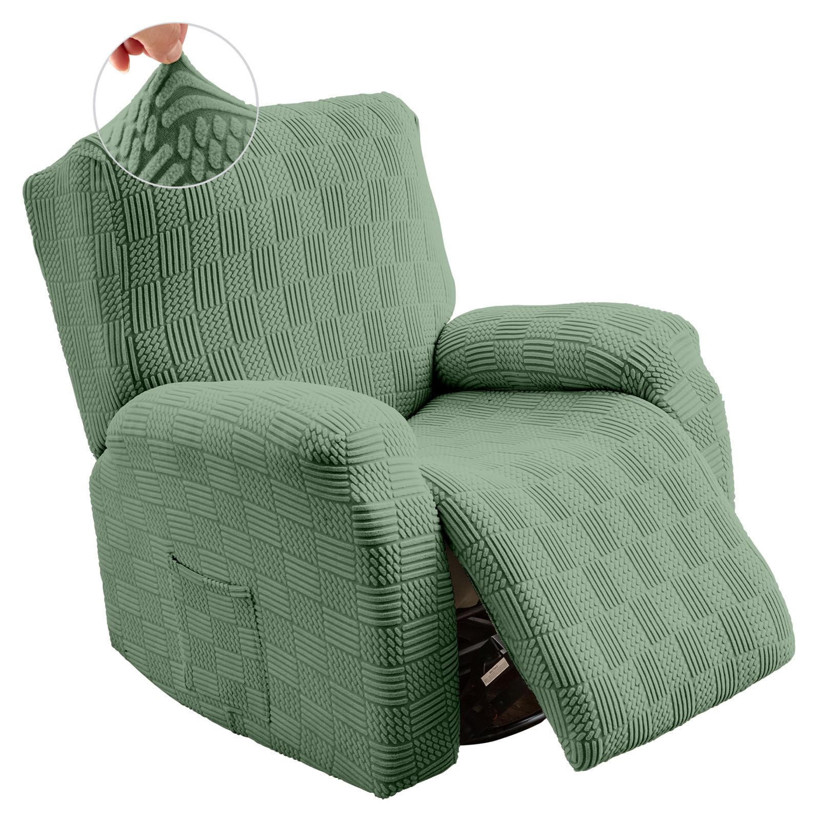XHDZSW Stretch Recliner Chair Cover, Anti-slip Recliner Slipcover with Elastic Bottom and Pocket, Armchair Covers for Electric Chair Furniture Protector for Pet (Green)