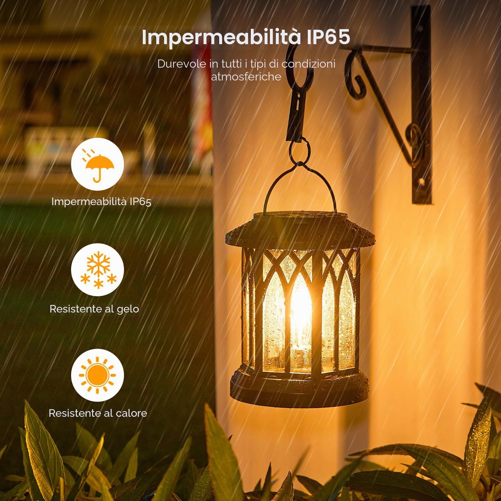 GEARLITE Lanterne Solari da Esterno, 2 Pezzi Luci Solari da Giardino, Luce al Tungsteno Bianco Caldo, IP65 Impermeabile Lanterna Solare da Esterno con Clip, Lampade da Esterno Giardino per Terrazzo