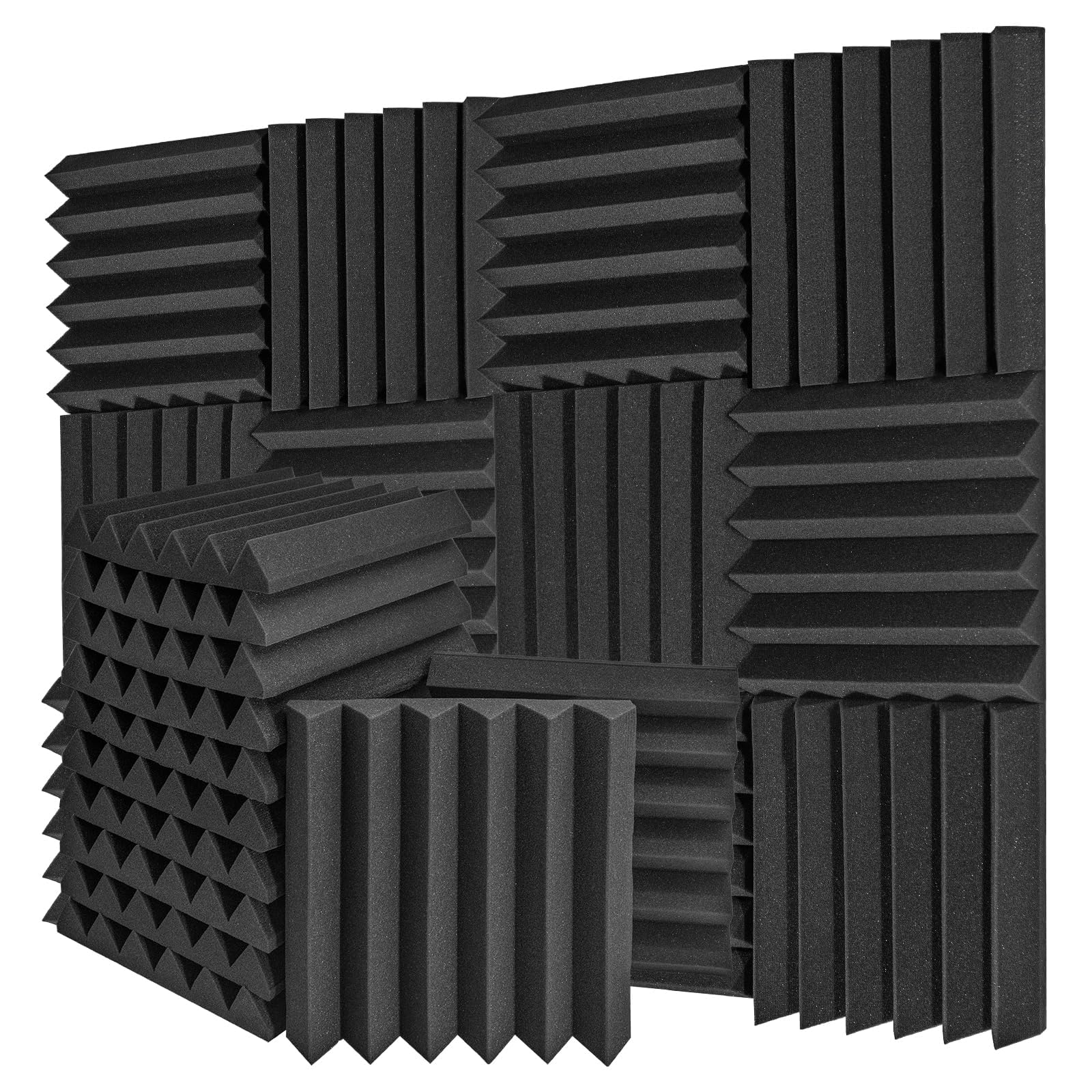 Paneles insonorizantes, paquete de 24, paneles de espuma acústica de 2 x 12 x 12 pulgadas, paneles de absorción de sonido, aislamiento acústico para el hogar, estudio, oficina, tratamientos