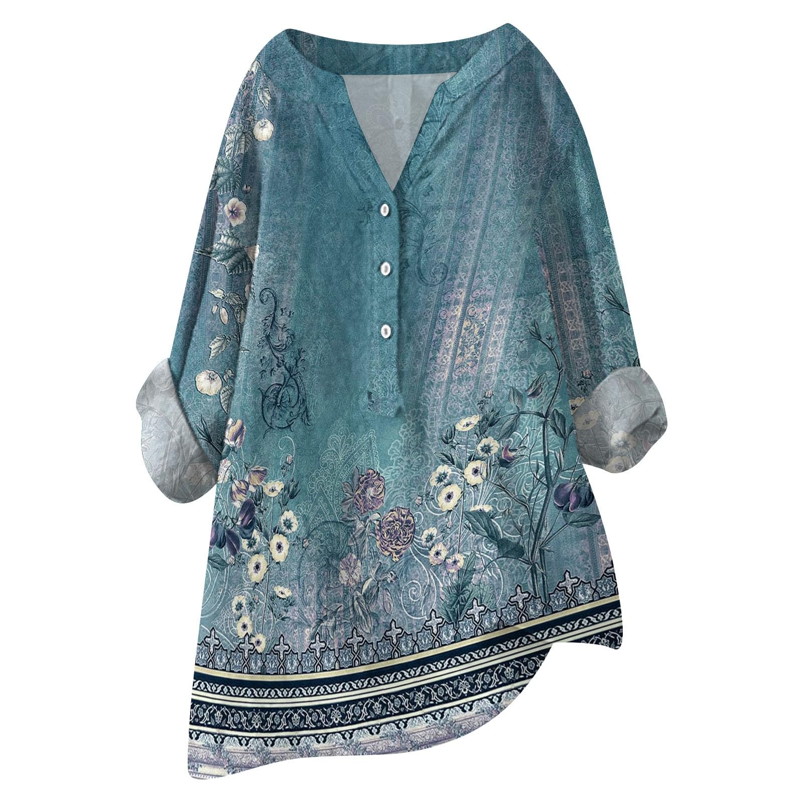 Women Oversized Cotton Linen Shirts Button Down Summer Blouse Roll-Up Sleeve Tops Tunic Trendy Boho Ladies Clothes 2024(Zc Sky Blue,Small)