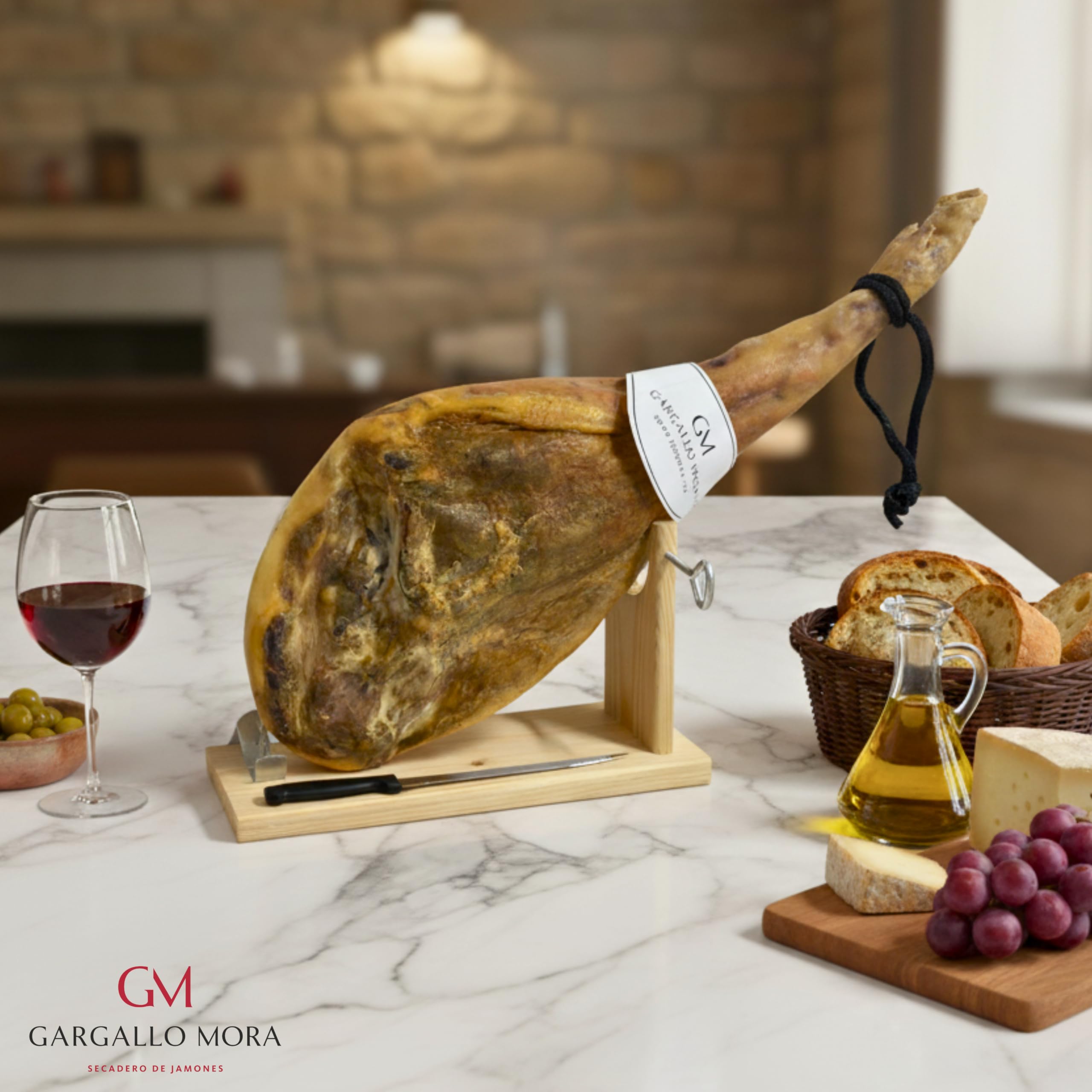 JAMONES GARGALLO MORA - Jamon Gran Reserva de 8,25 kg + jamonero y cuchillo - Jamon Duroc con mas de 20 meses de curación natural en Mora de Rubielos Teruel - Jamón Serrano altísima calidad