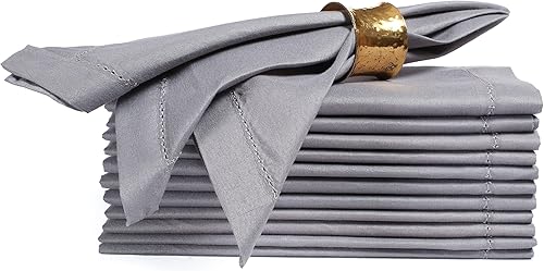 Palisa Servilletas de tela con detalles de dobladillo y esquinas en inglete de 20 x 20 pulgadas, servilletas de mesa de poliéster lavables para