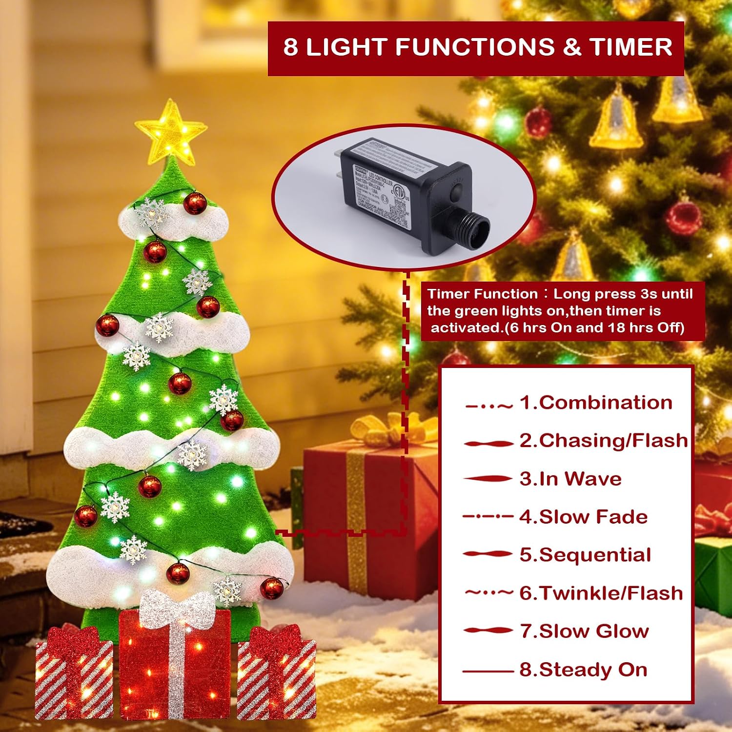 3ft 2D Christmas Tree Outdoor Decorations with 100 Twinkling LED Lights image 5