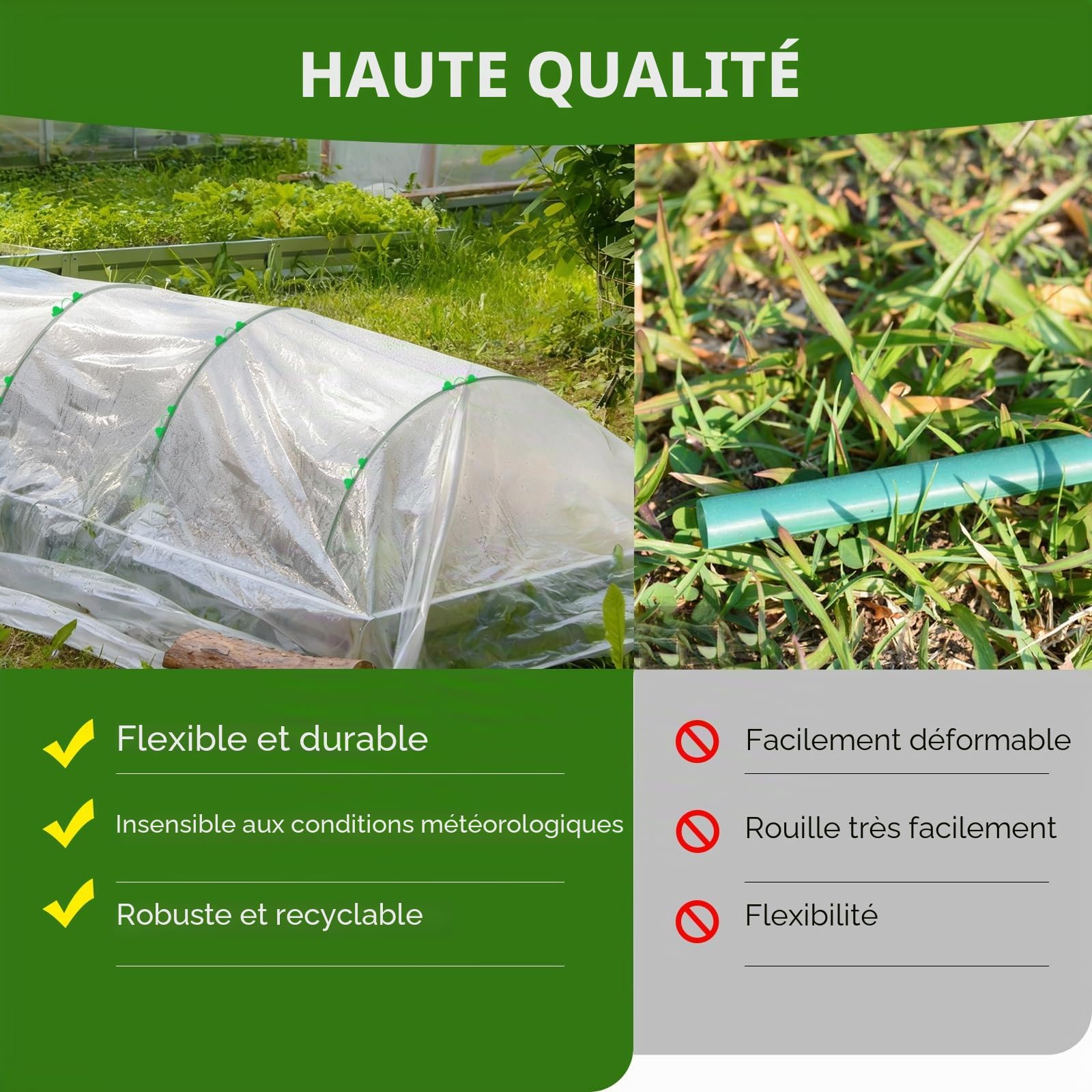 60 Pièces Arceau Tunnel de Forçage, Arceaux pour Serre de Jardin, Kit de Tunnel de Culture pour Potager et Carré Potager, Support de Plante DIY pour Film de Croissance, Filet de Protection et Cloche